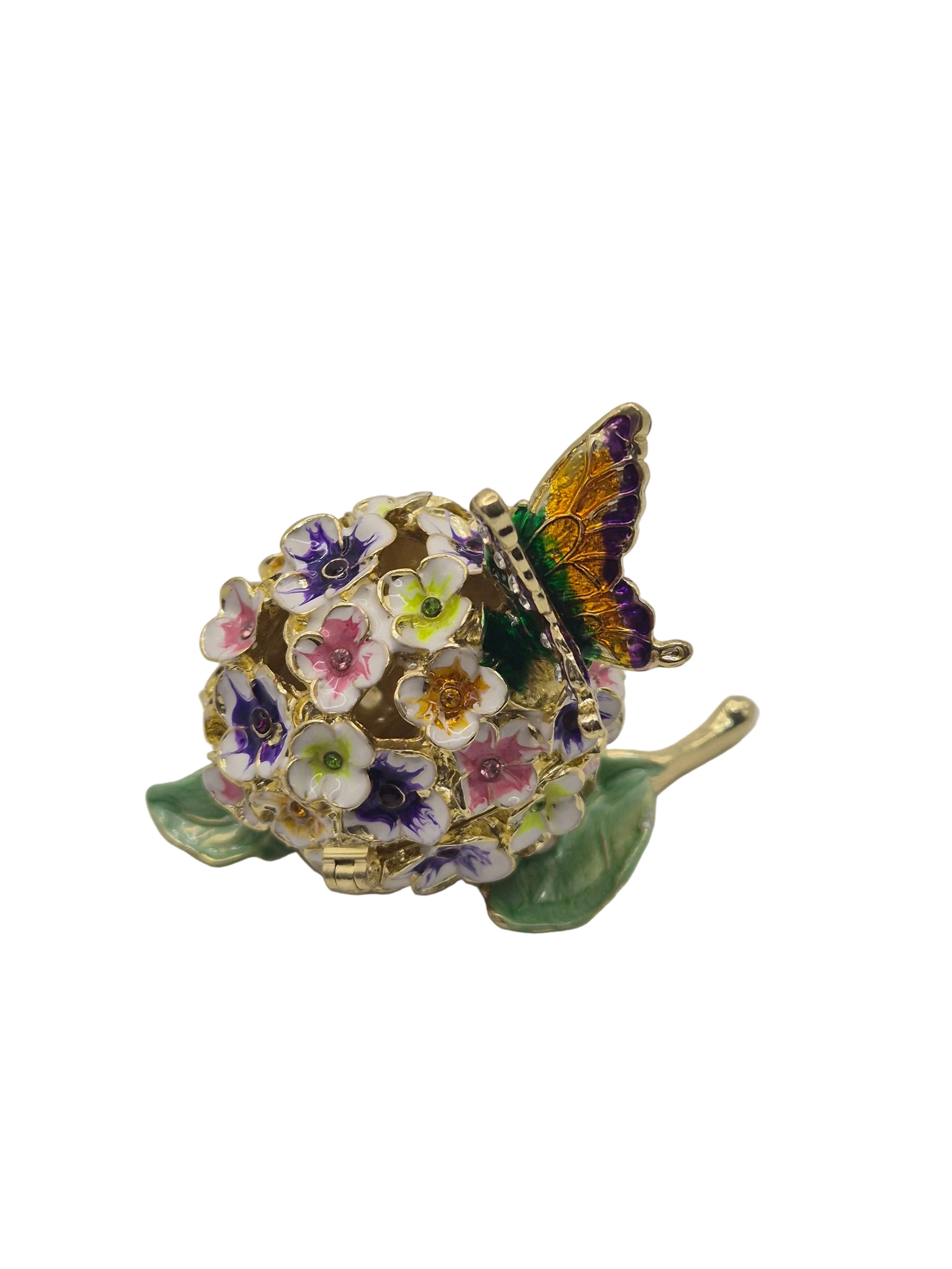 hydrangea flower and butterfly trinket pot jewellery holder