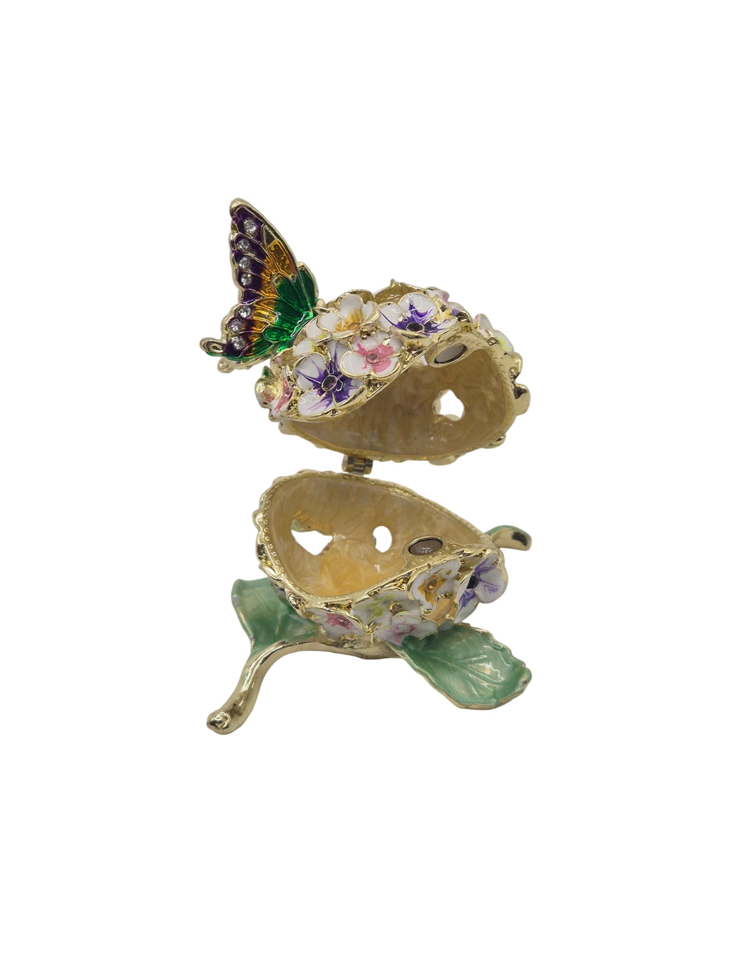 hydrangea flower and butterfly trinket pot on white background