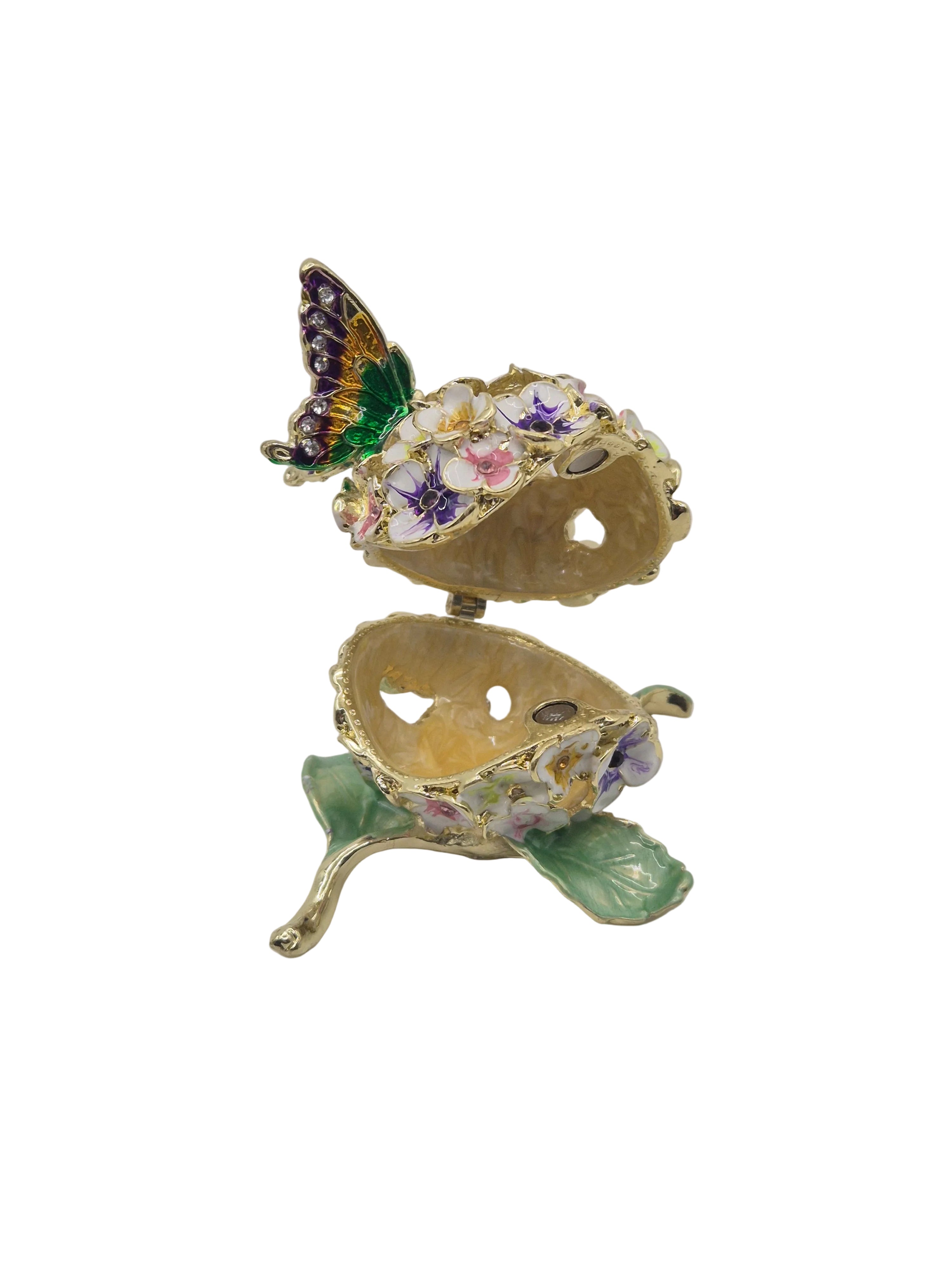 hydrangea flower and butterfly trinket pot on white background