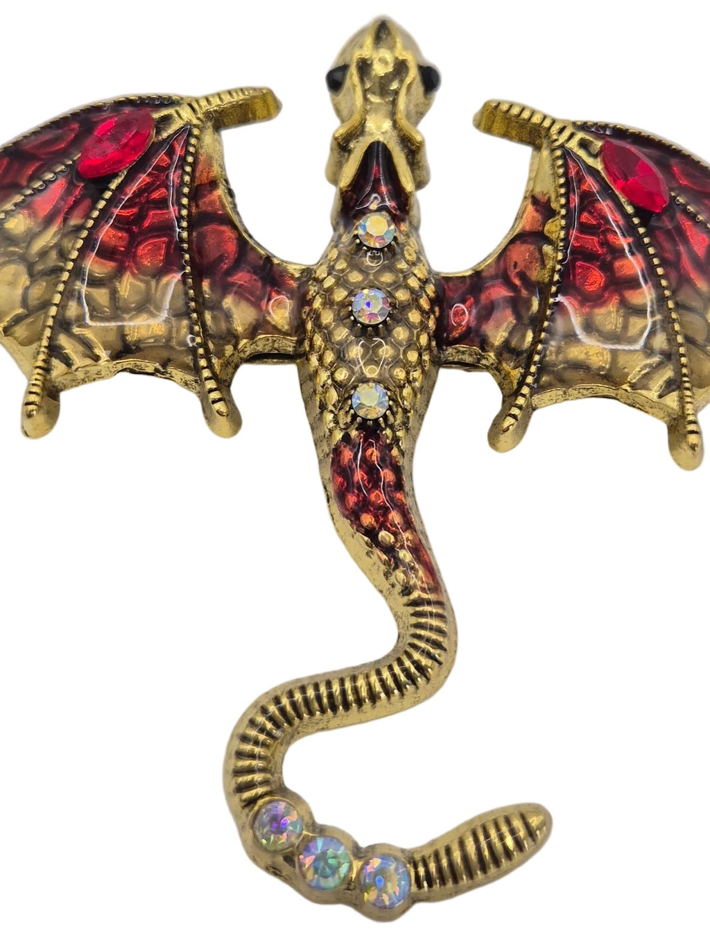 Red and Gold Dragon Brooch close up