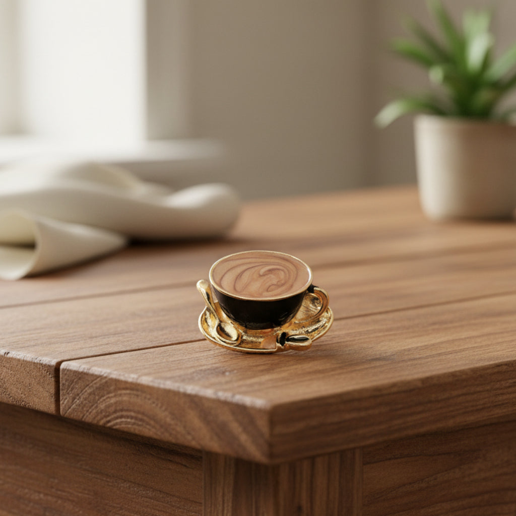 frothy coffee cup and saucer brooch