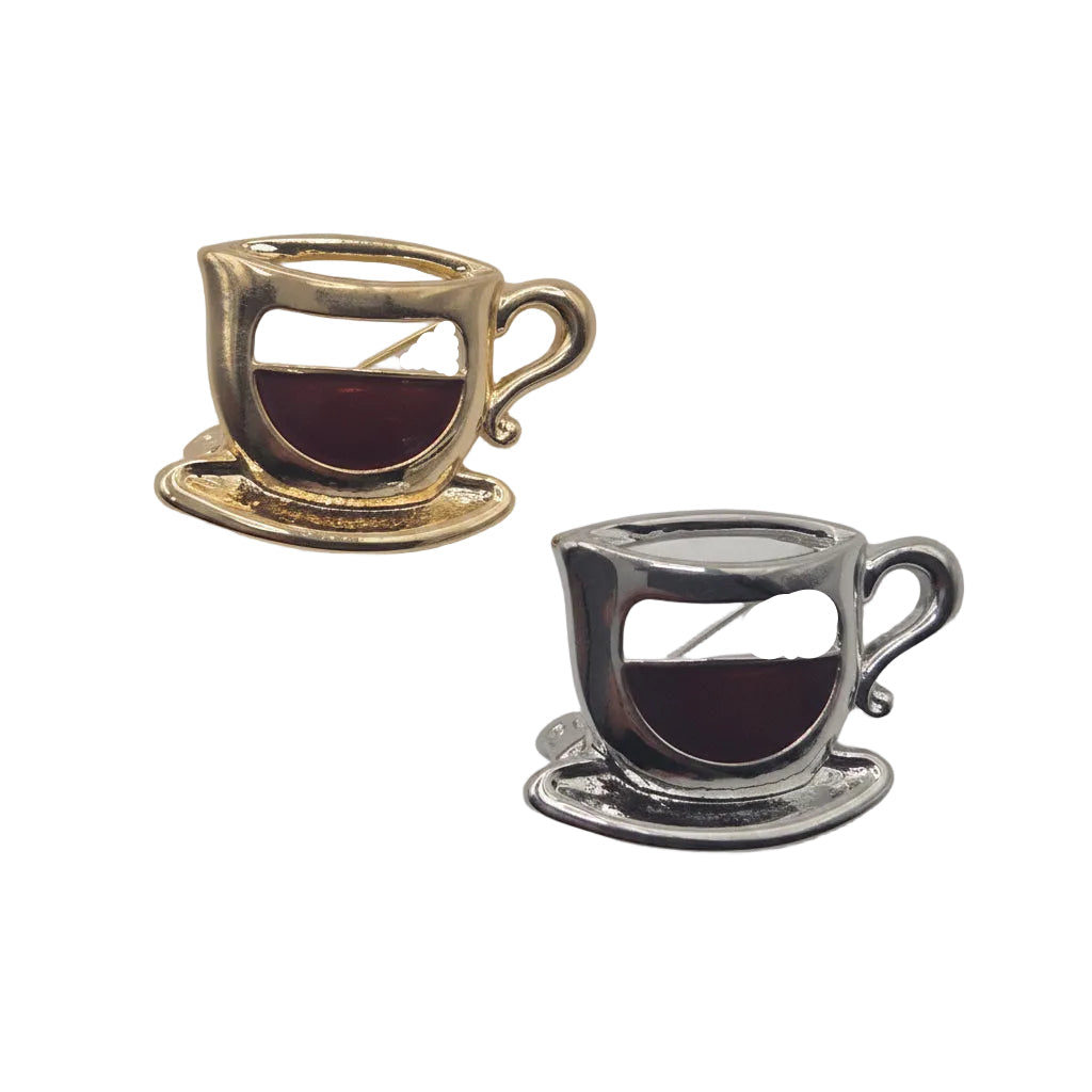 Gold and silver coffee cup brooch