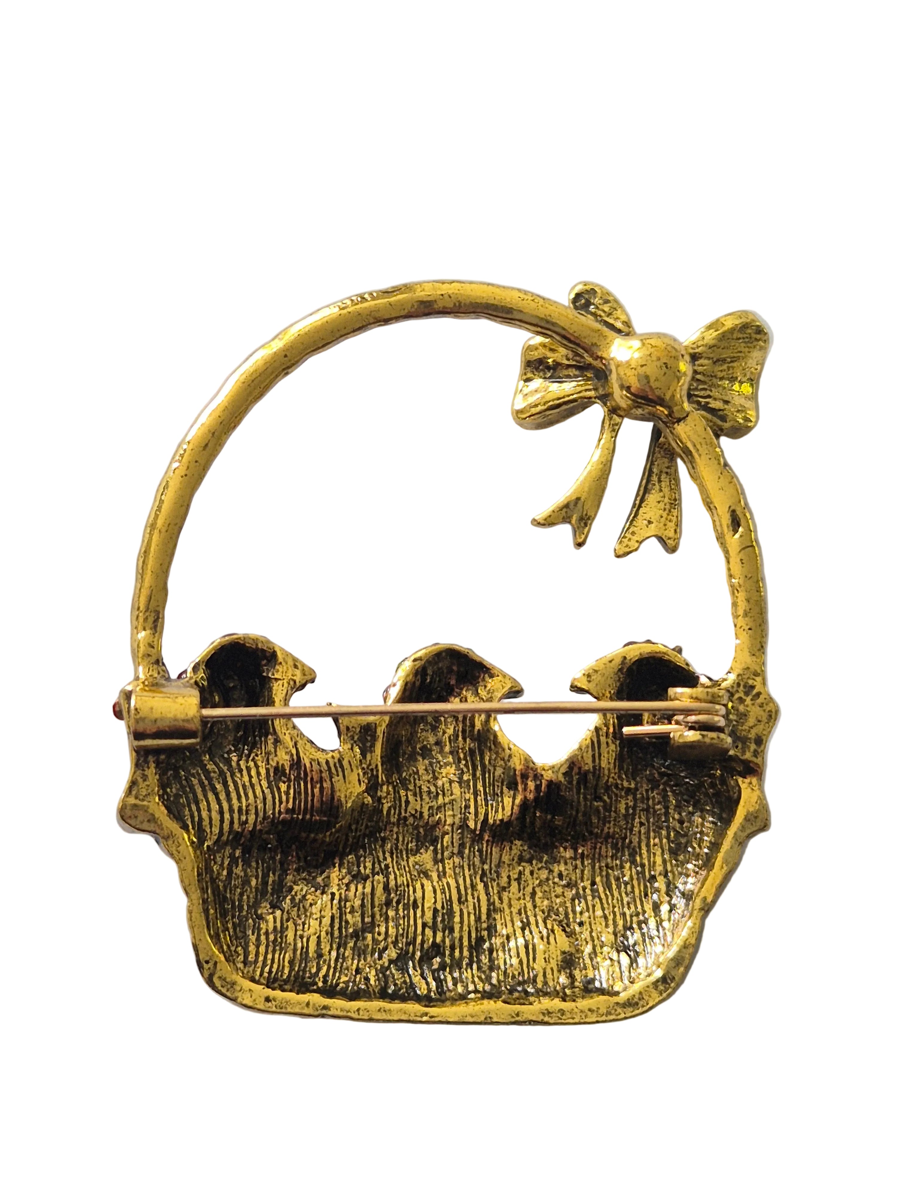 Gold brooch with rhinestone birds