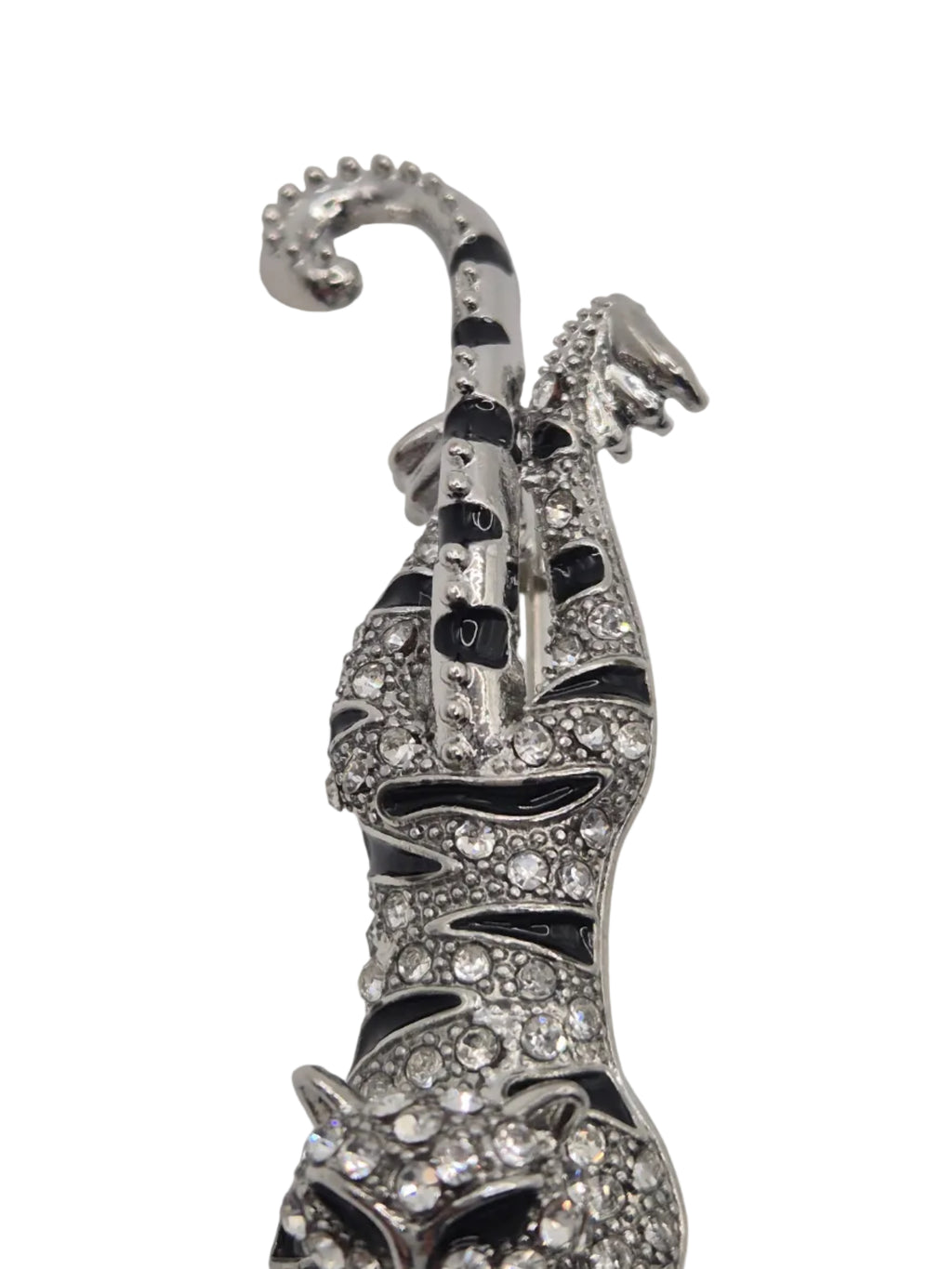 silver rhinestone tiger brooch