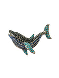 blue and silver rhinestone whale brooch