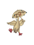 Duck Holding Umbrella Brooch Gold or Silver Tone