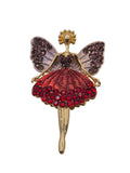 fairy brooch with pendant legs in red and purple