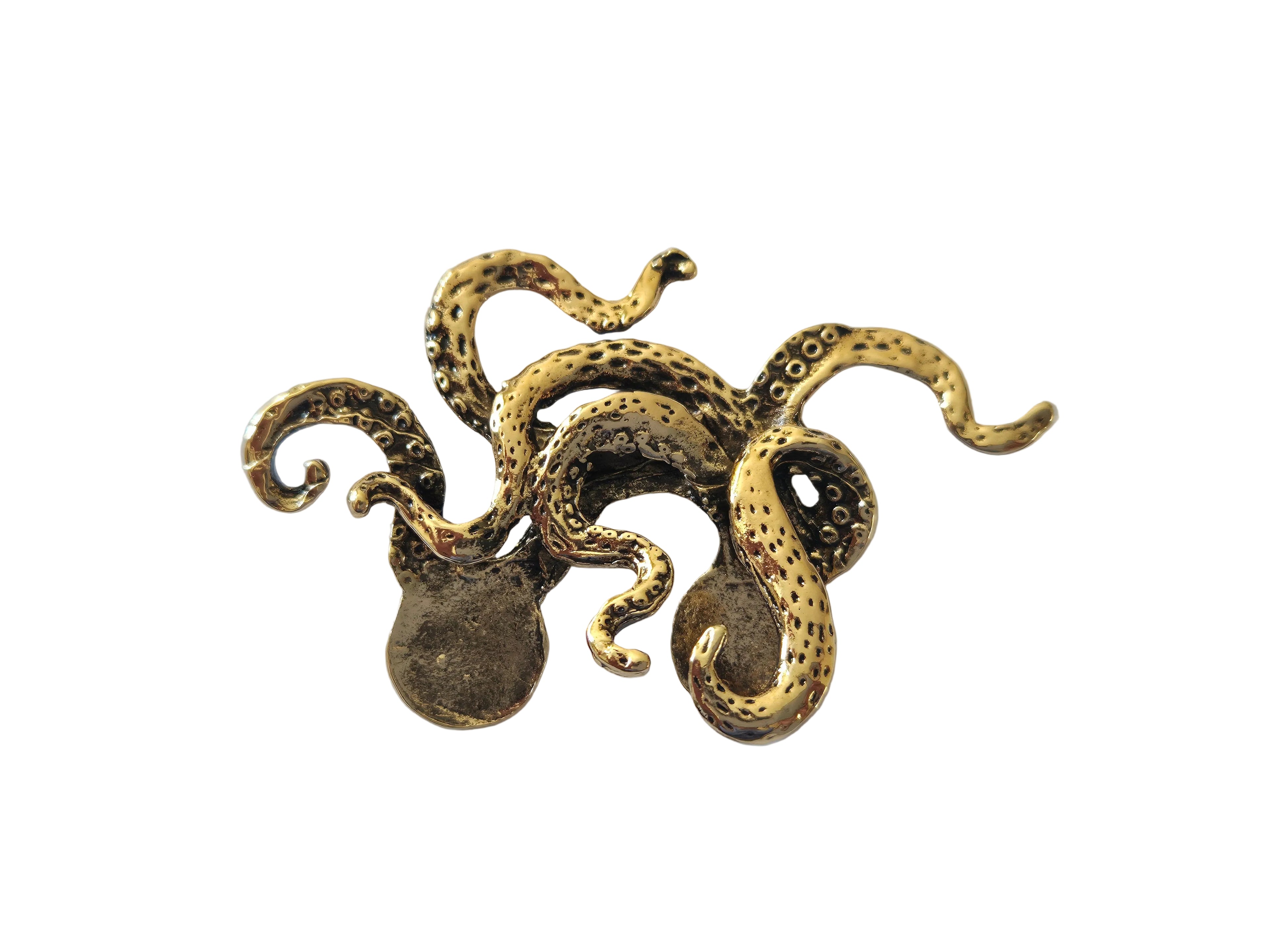 Bronze octopus brooch charm on a light gray background