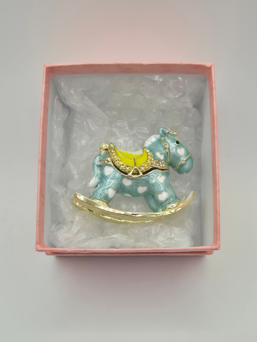 rocking horse trinket storage pot in box