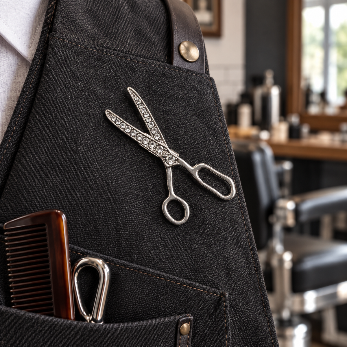 Silver Rhinestone Scissors Brooch Gift for Hairdressers and Barbers