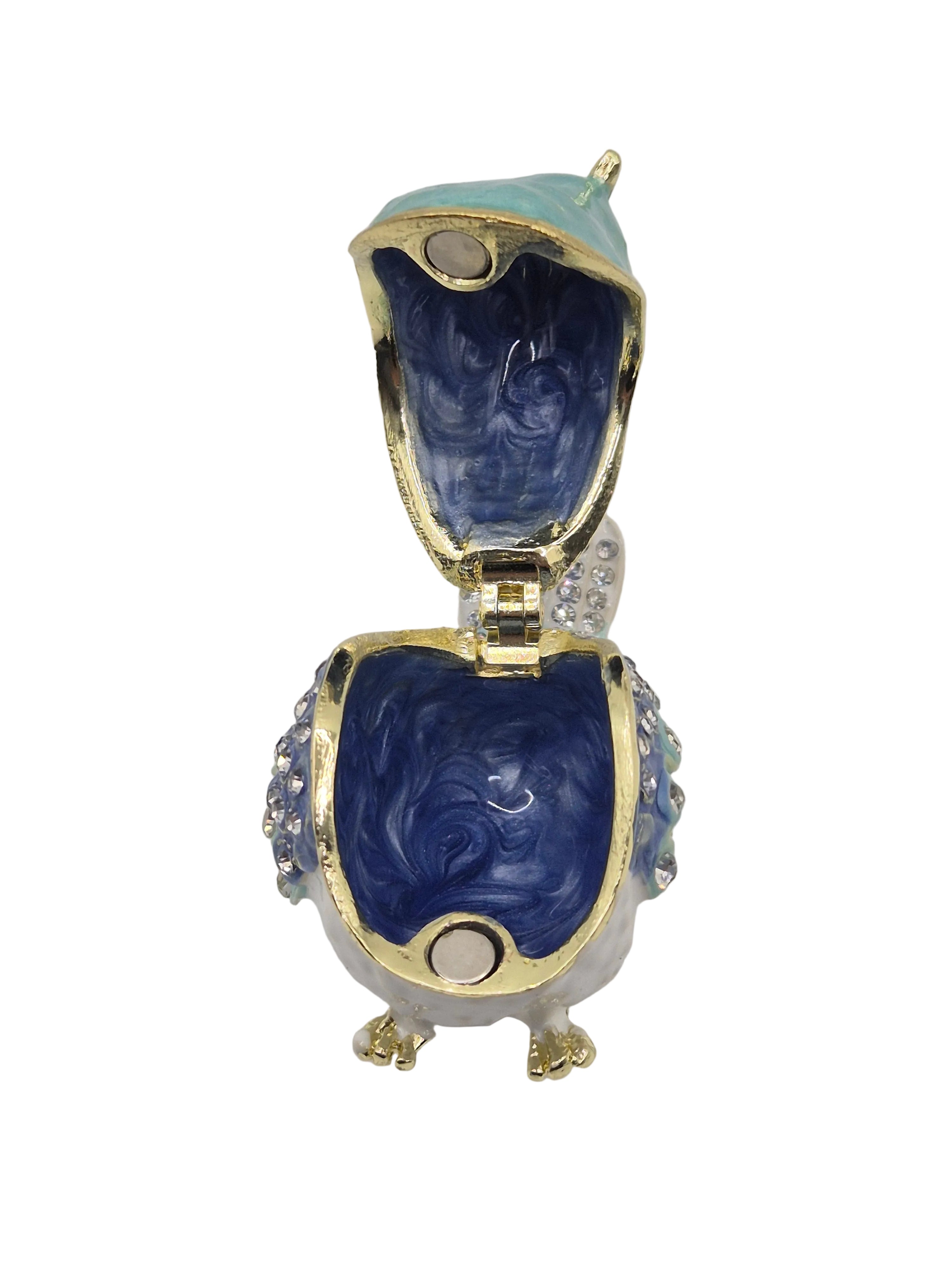 Blue and gold bird trinket dish storage