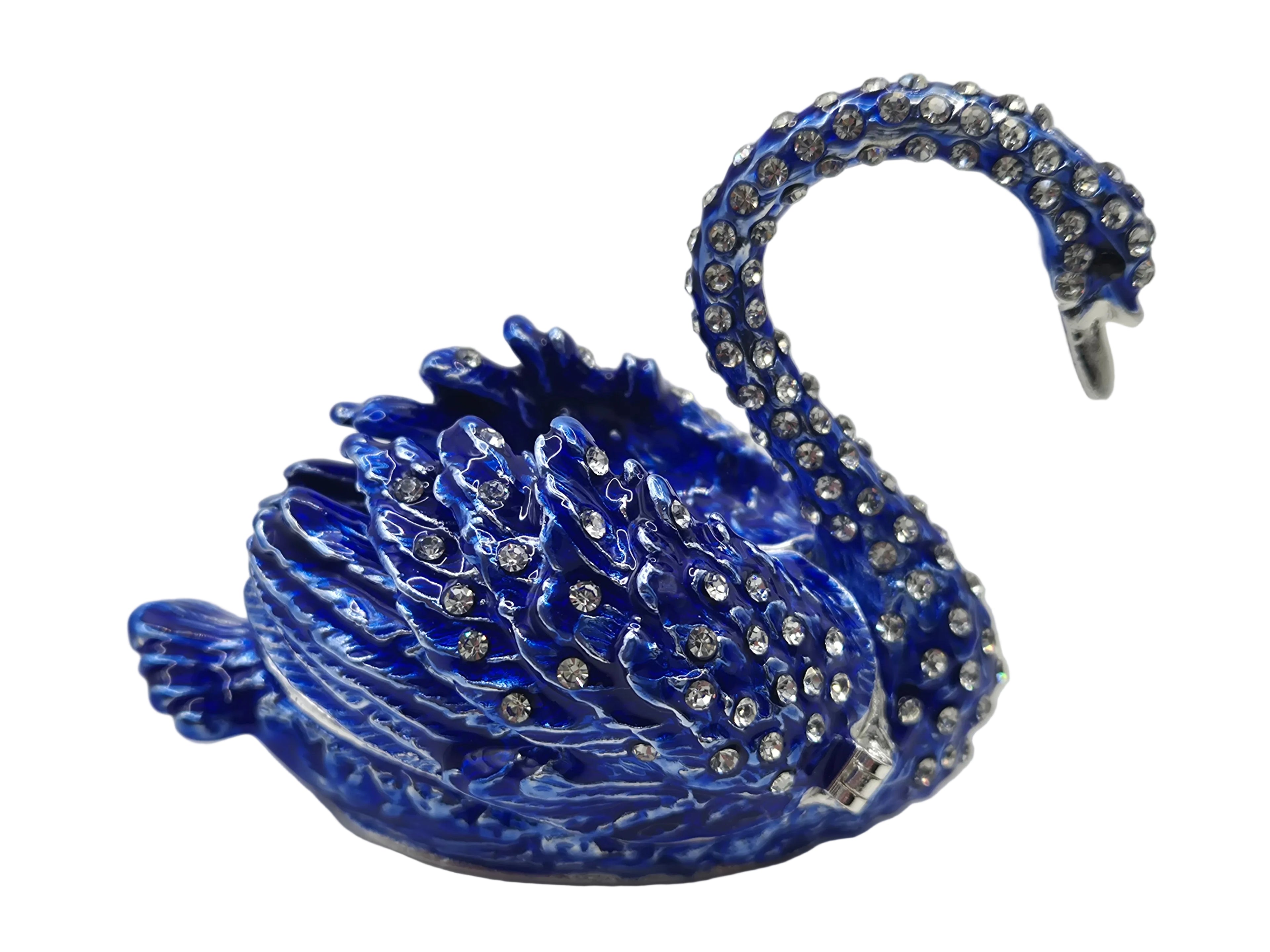 Blue swan jewellery trinket dish with rhinestone detailing