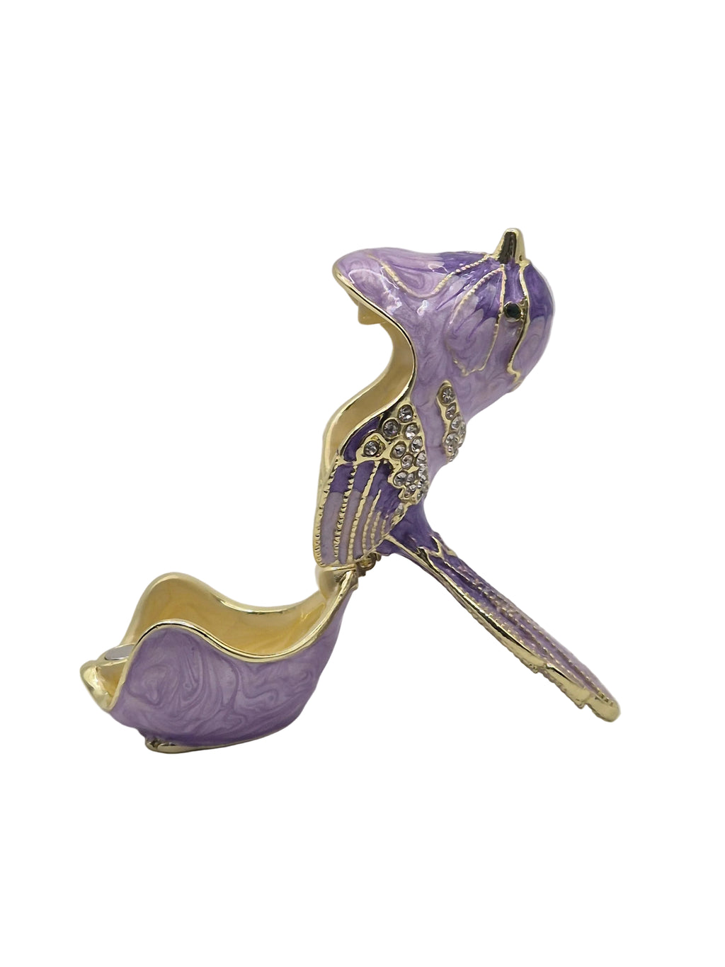Decorative purple ceramic trinket pot gold accents on a white background
