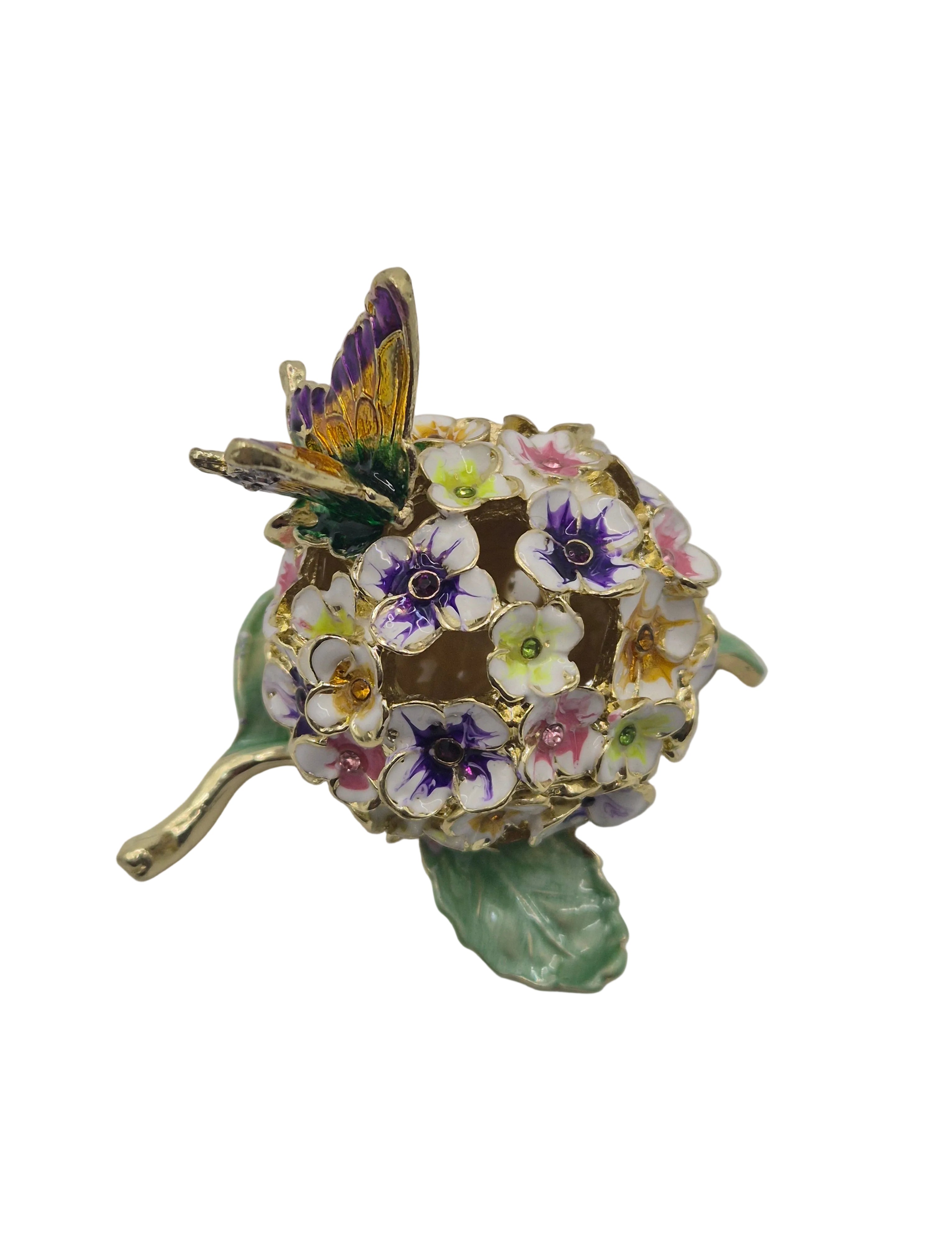 decorative hydrangea flower and butterfly trinket pot
