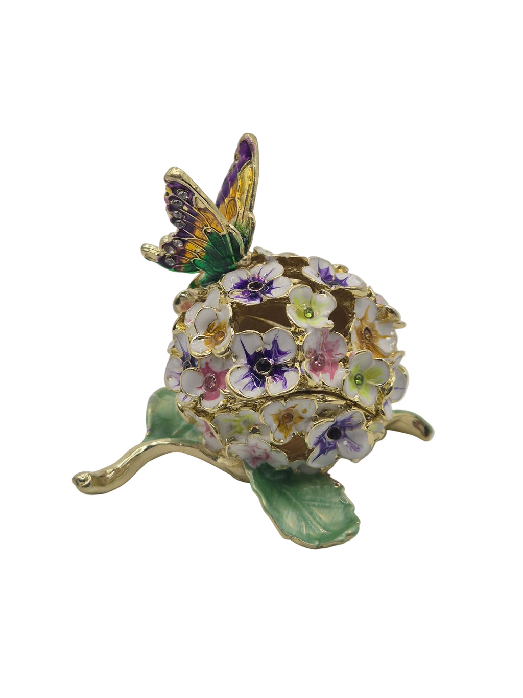 hydrangea flower and butterfly trinket pot