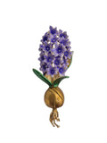 Purple Hyacinth Flower Brooch - violet hyacinth brooch with gold stem on grey background