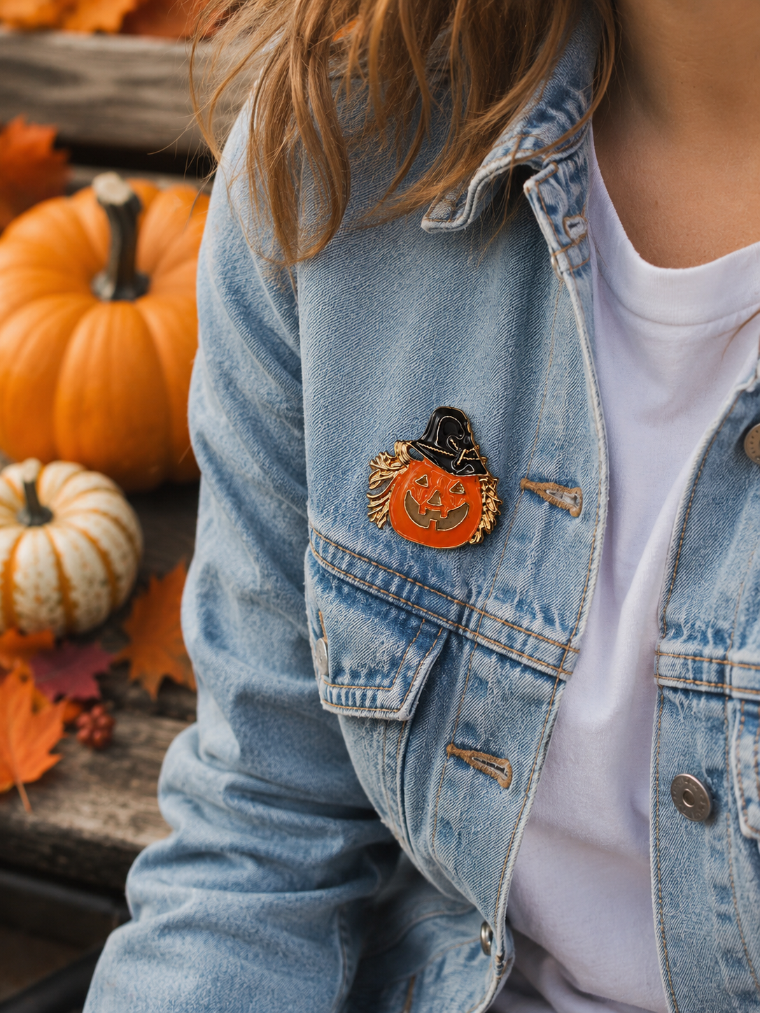 Halloween Witch Design Pumpkin Brooch Pin