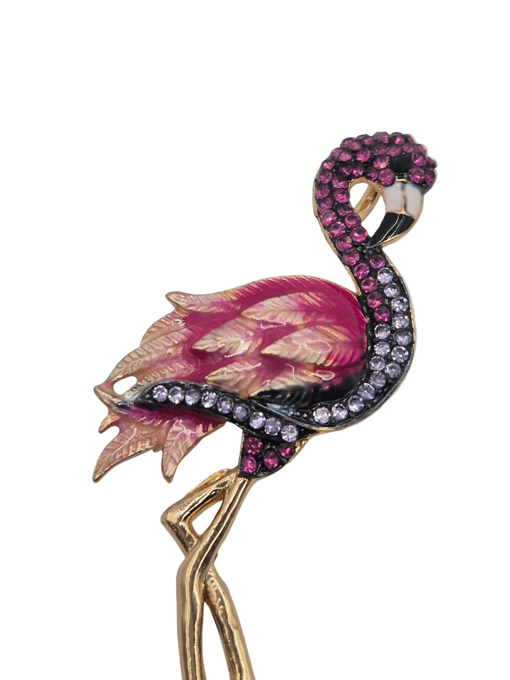 Pink flamingo brooch with rhinestone detail