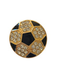 Rhinestone football brooch with gold and black detail on a white background