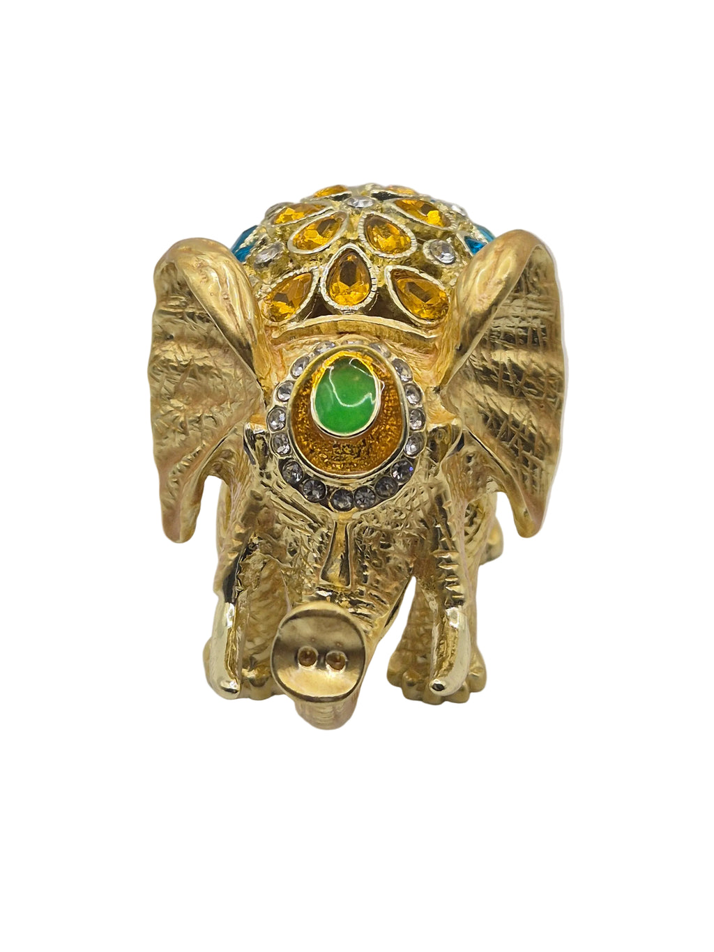elephant trinket dish with gemstones on a white background