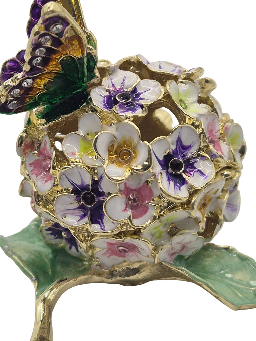 hydrangea flower and butterfly trinket pot with detailing