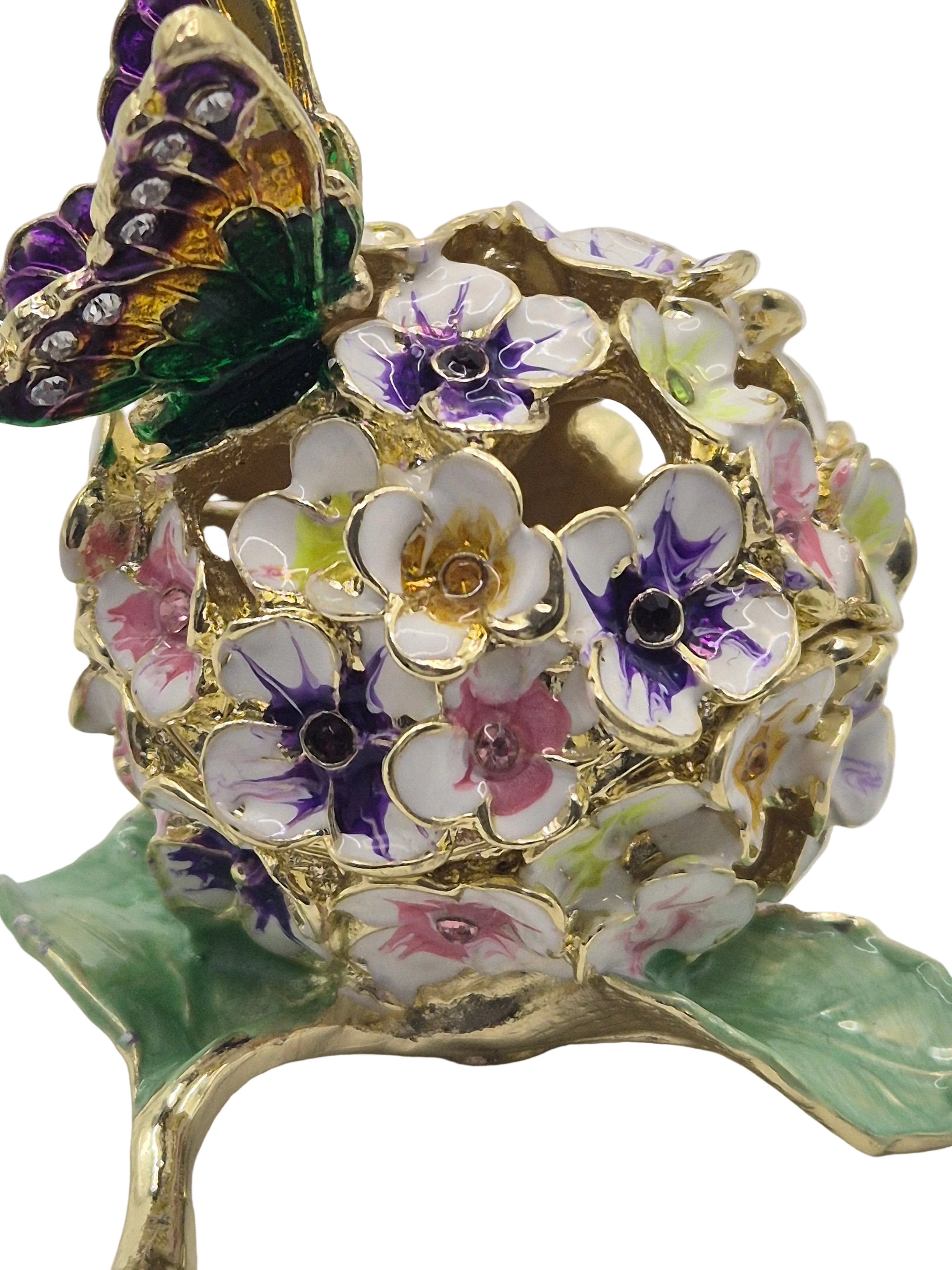 hydrangea flower and butterfly trinket pot with detailing