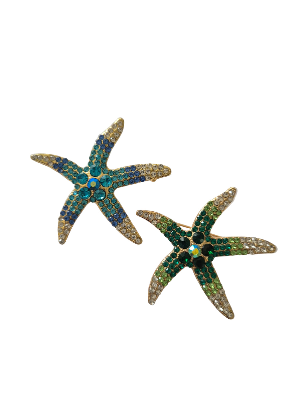 Starfish-shaped earrings with gemstone accents on a white background