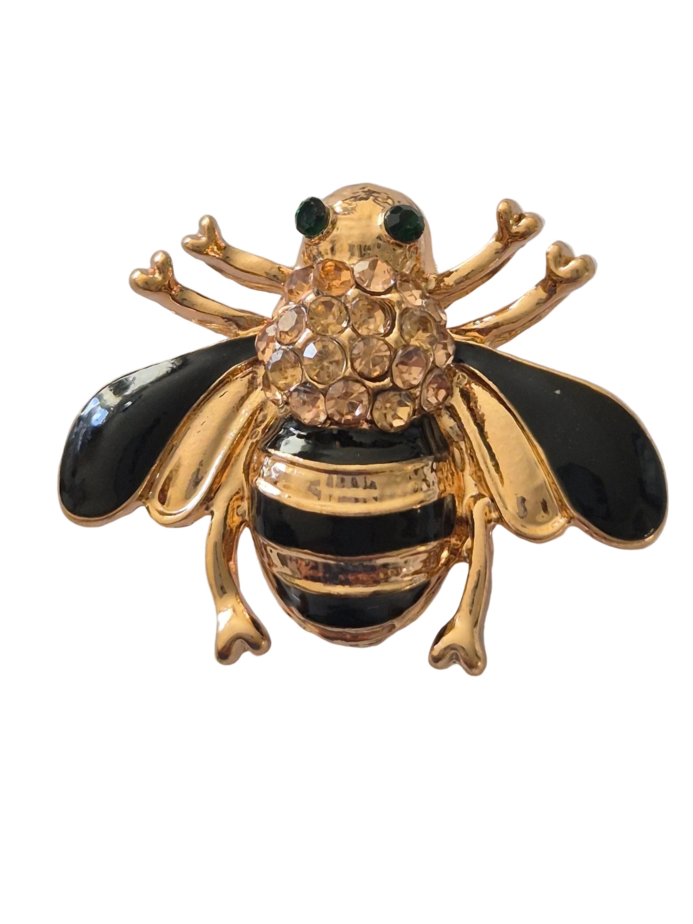 gold and black bee brooch with rhinestones