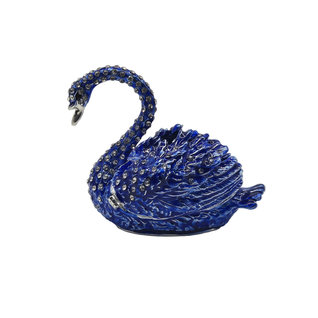 Blue swan jewellery trinket dish with rhinestone detailing