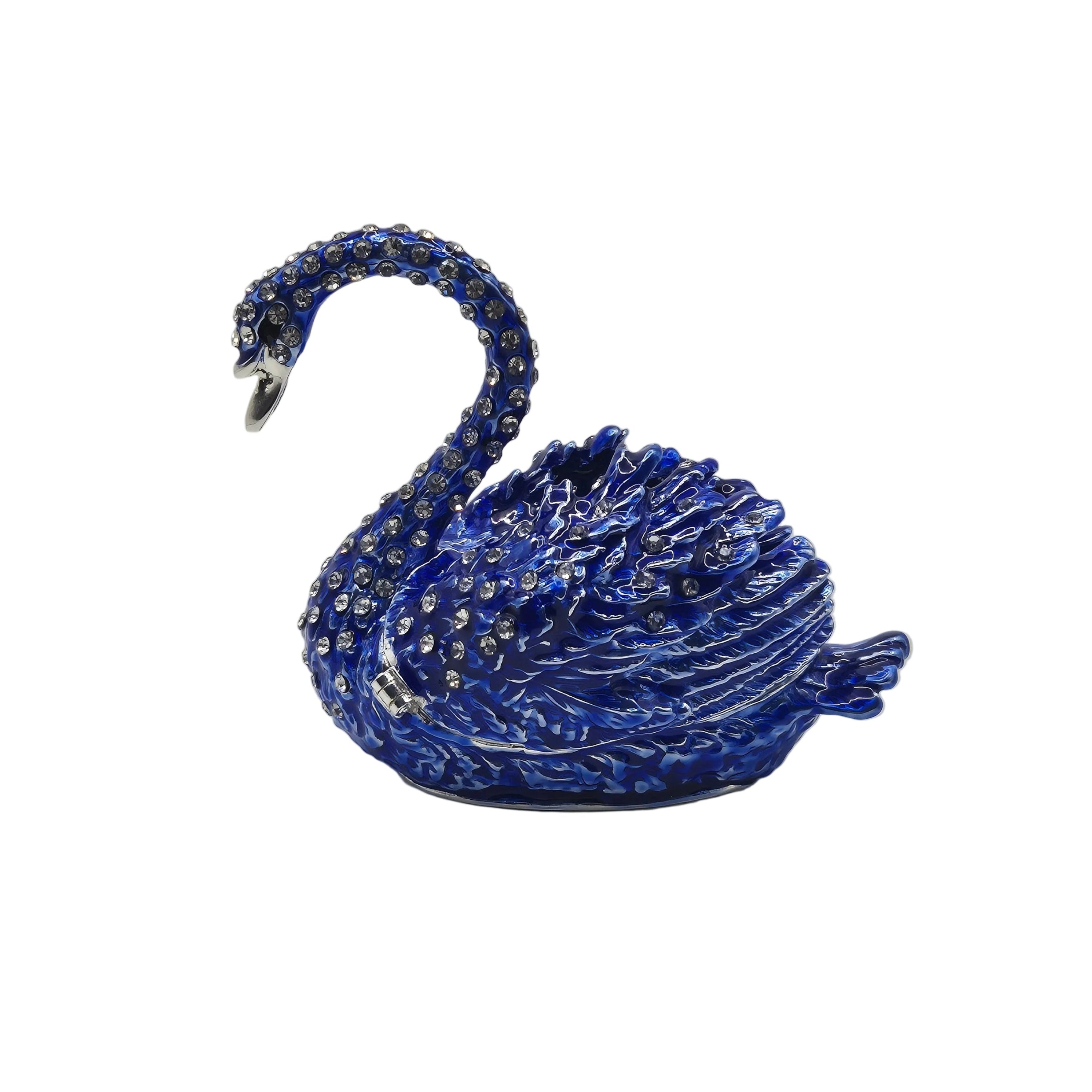 Blue swan jewellery trinket dish with rhinestone detailing