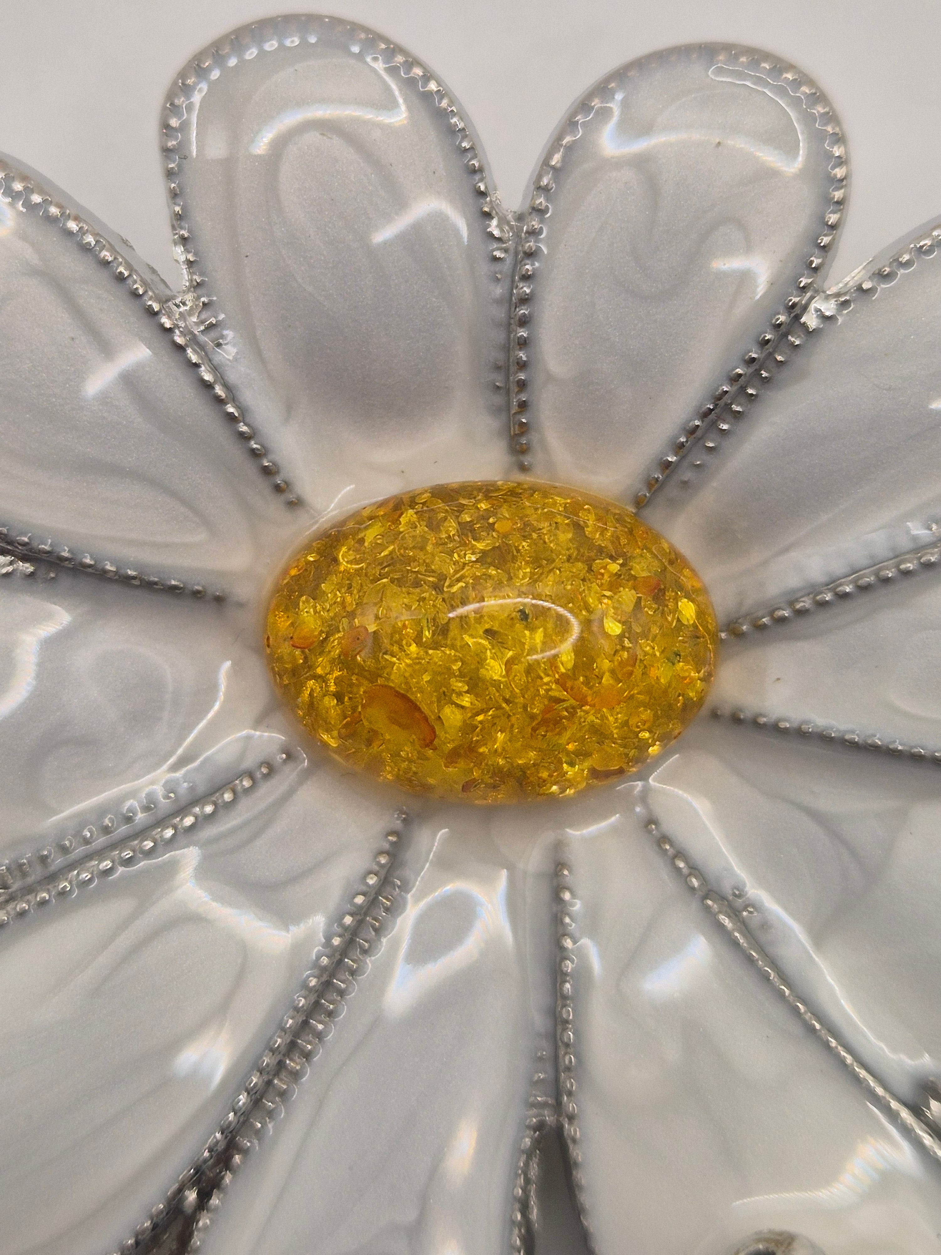 Close-up of a decorative item with a yellow center and white petals.
