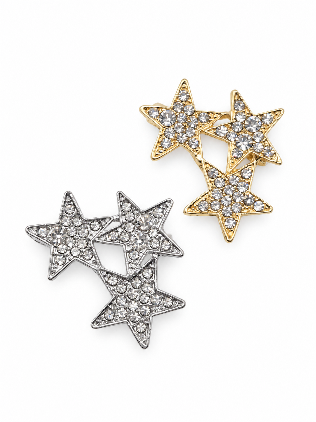 Triple Star Rhinestone Brooch Pin