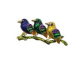3 Birds on Branch Brooch - colourful bird brooch on grey background