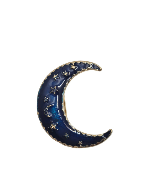 Blue and Gold Moon Brooch