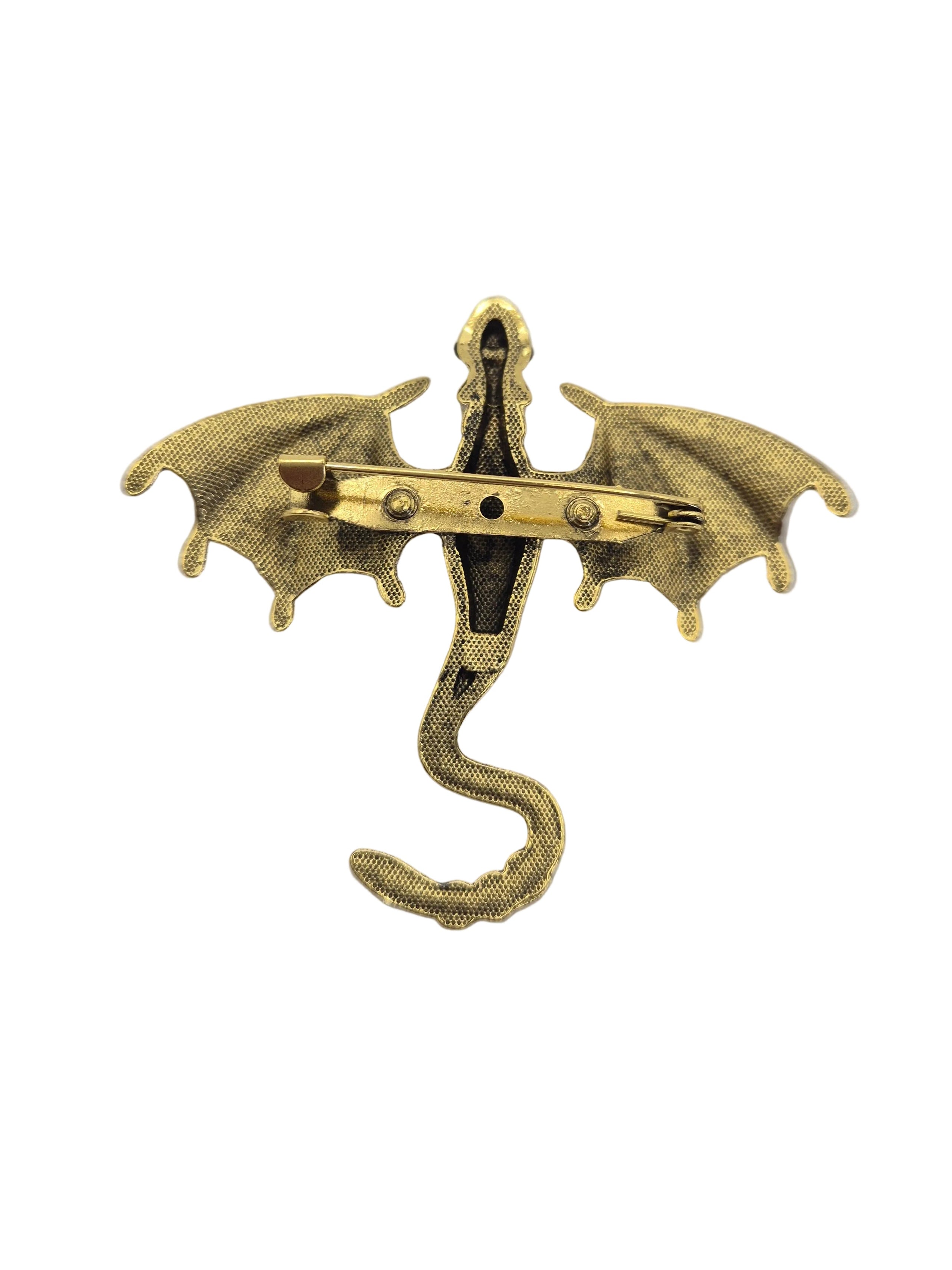 Red and Gold Dragon Brooch reverse side