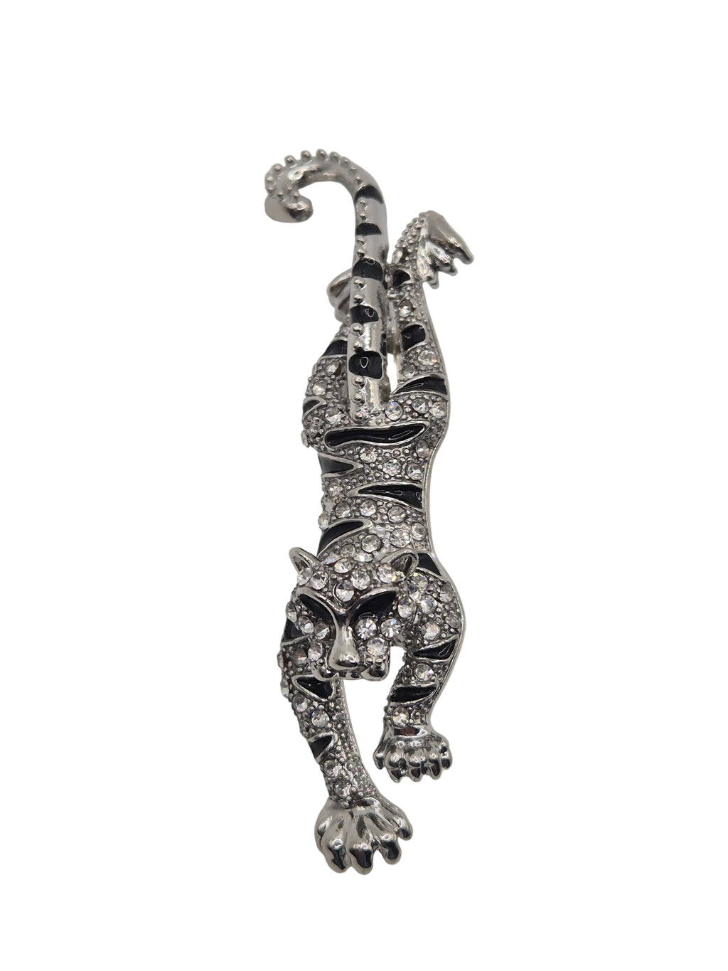 silver rhinestone detail tiger brooch