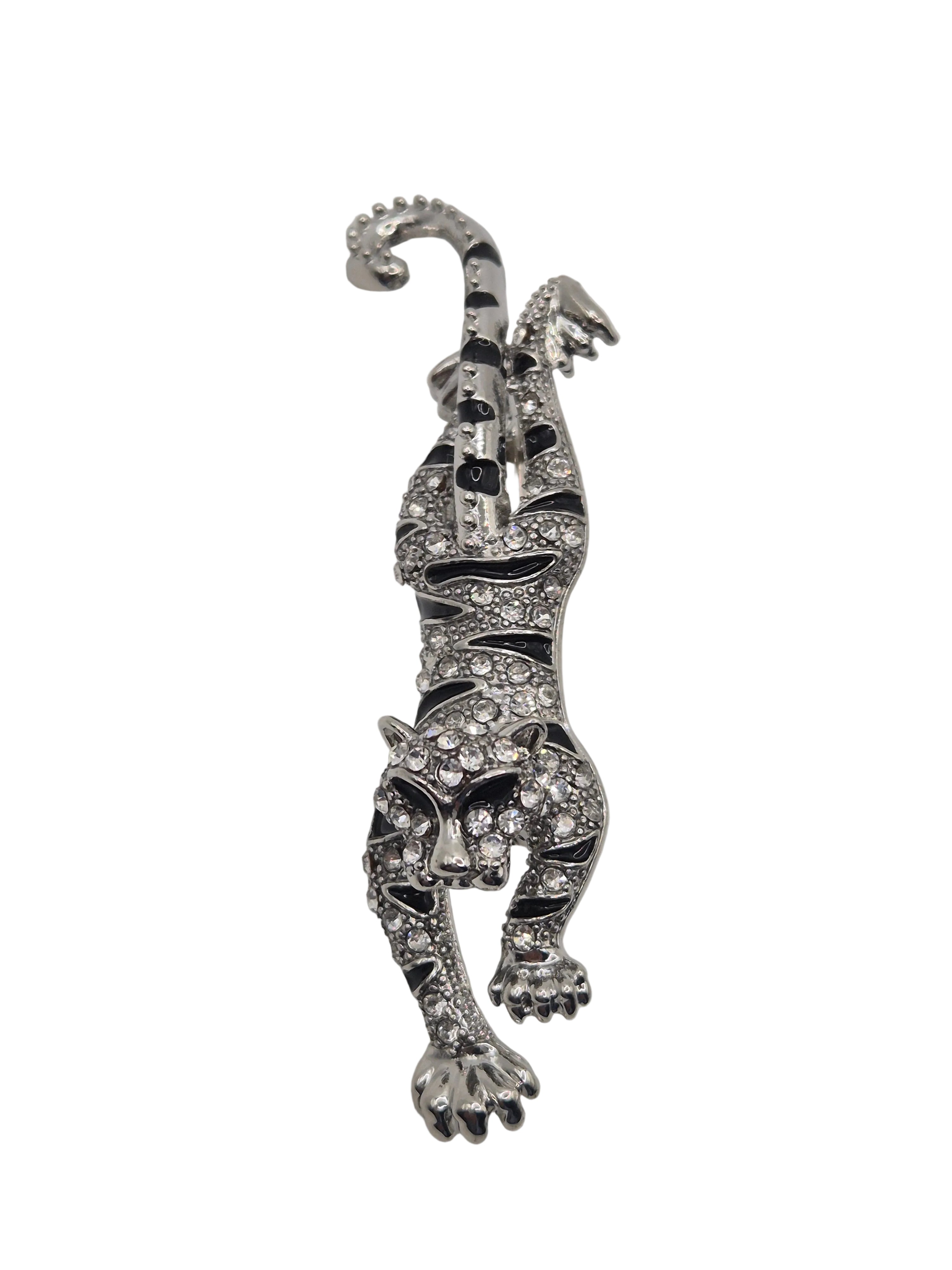 silver rhinestone detail tiger brooch