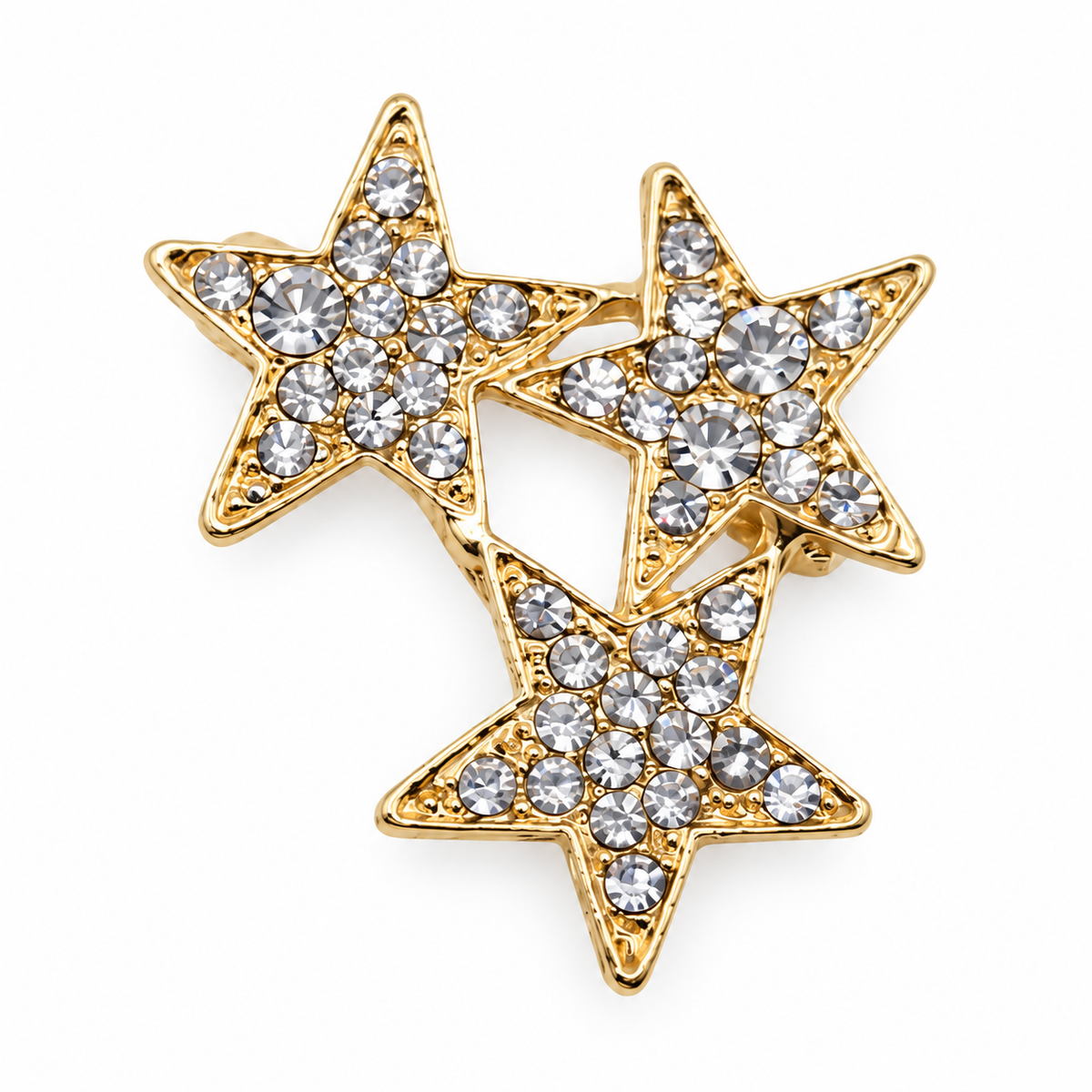 Triple Star Rhinestone Brooch Pin
