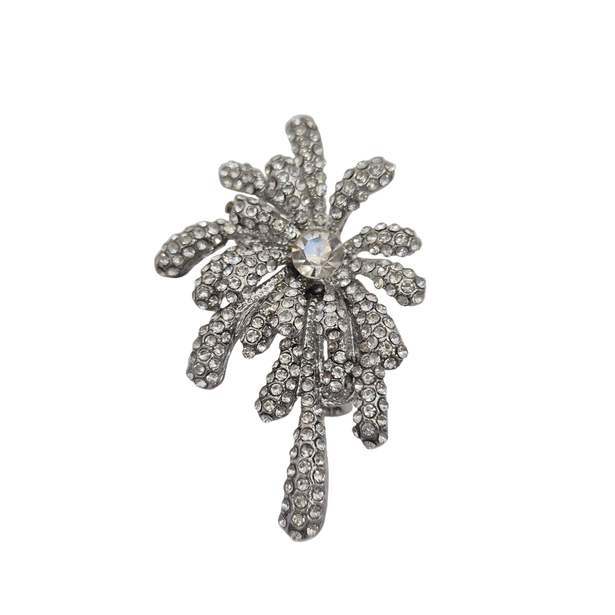 Silver rhinestone detail firework brooch pins displayed against a plain white background.