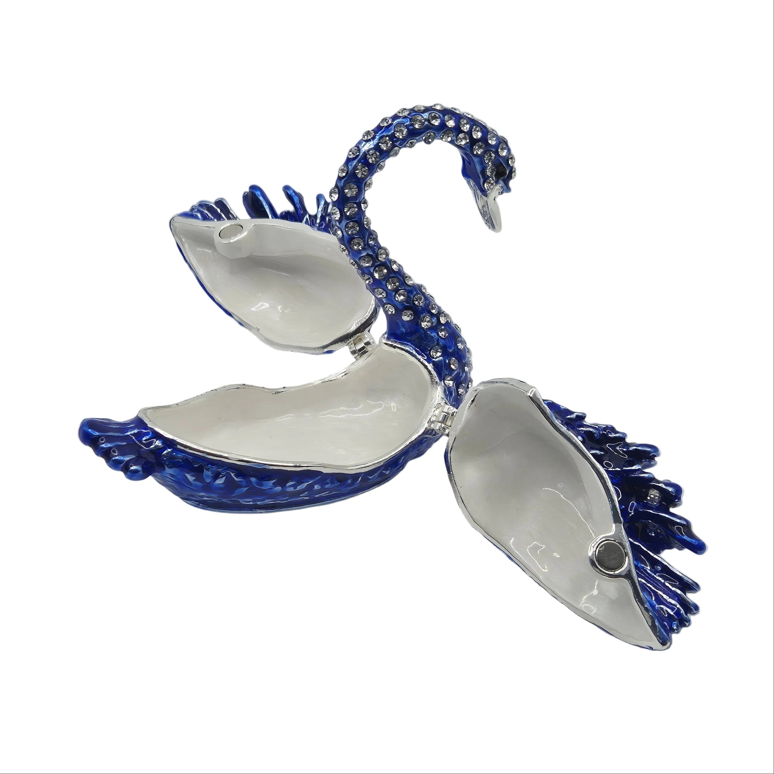 Blue swan jewellery trinket dish with rhinestone detailing