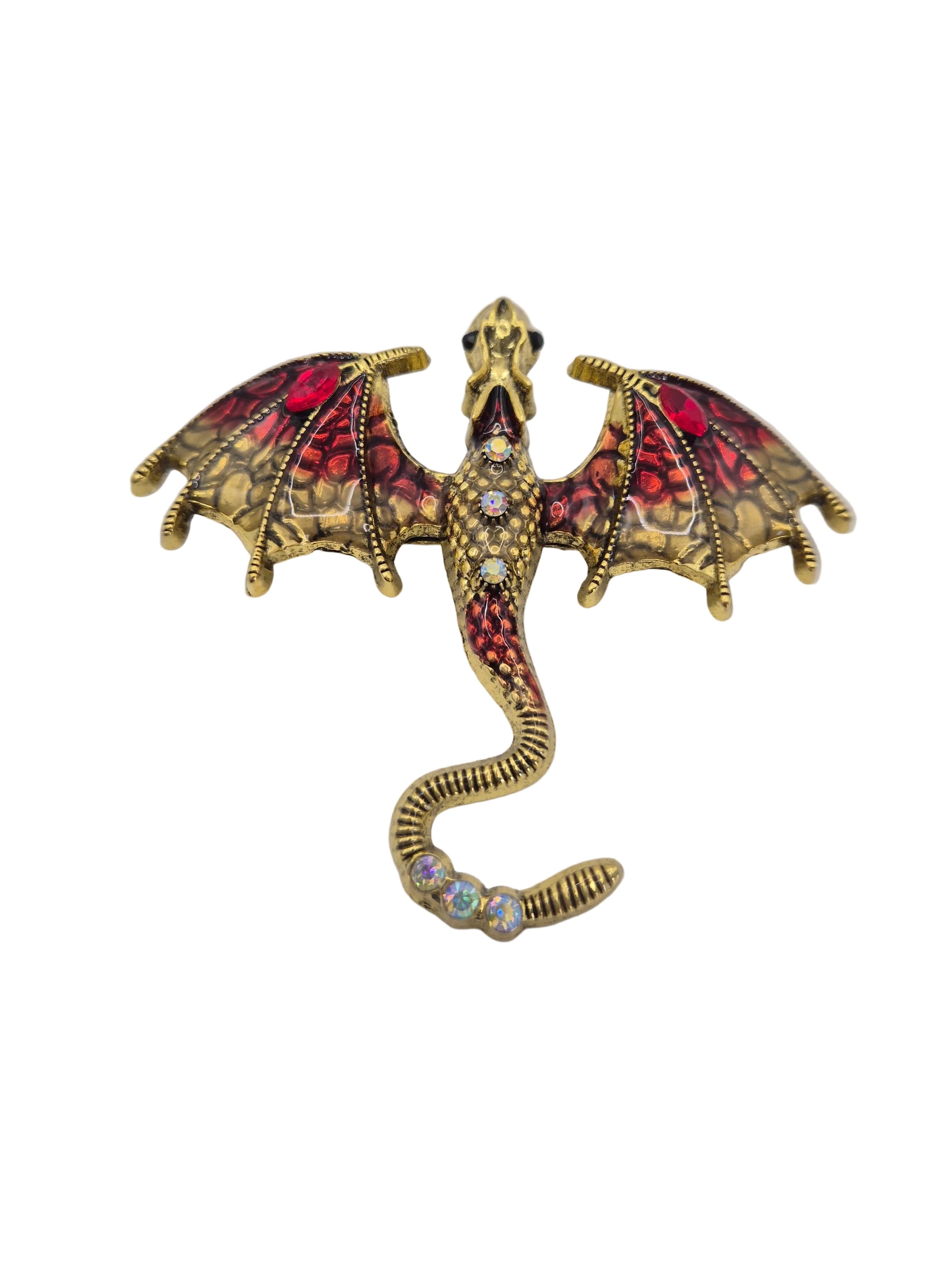 Red and Gold Dragon Brooch with rhinestone detailing