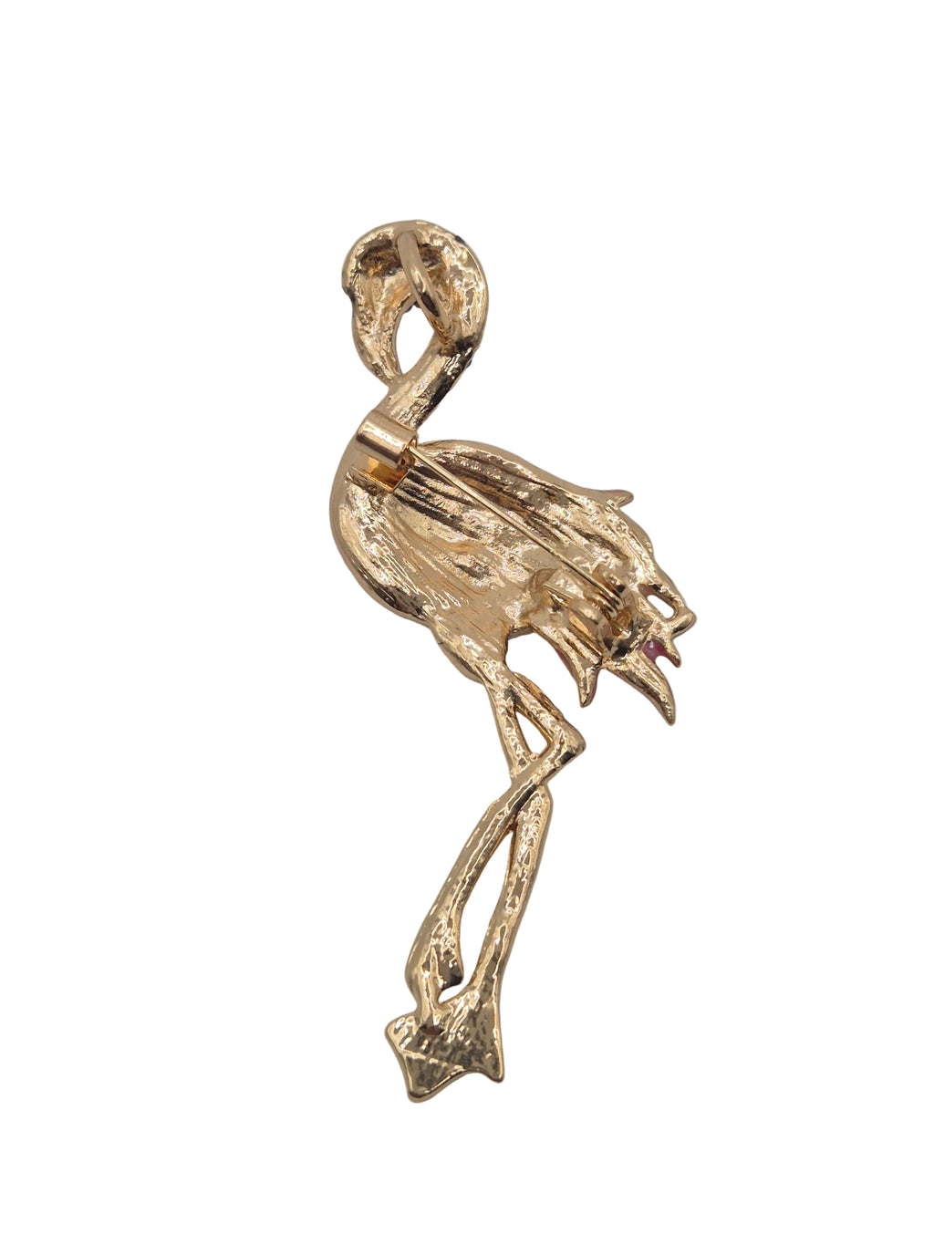 Pink flamingo brooch with rhinestone detail