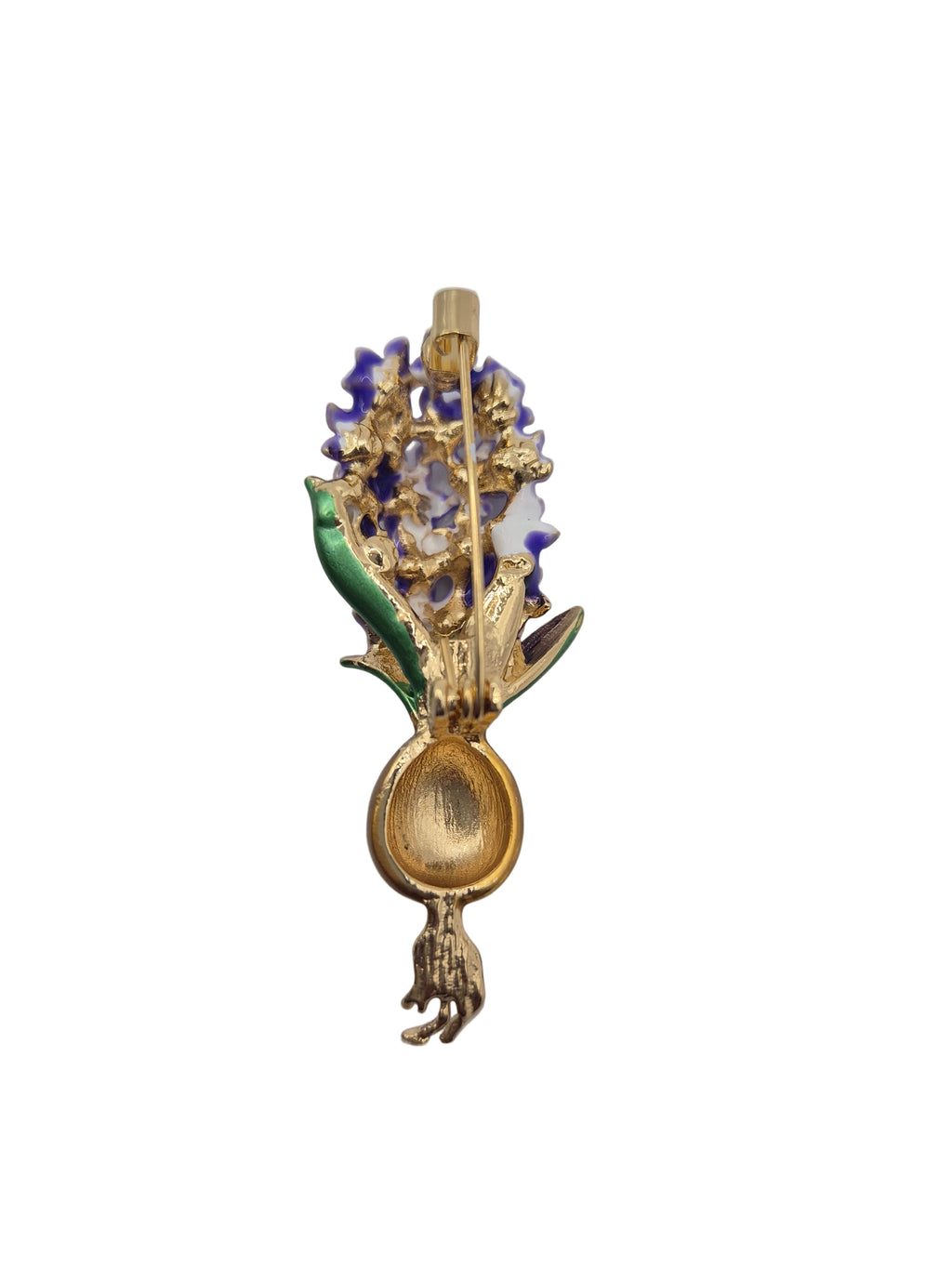 Purple Hyacinth Flower Brooch - gold floral hyacinth brooch on grey background