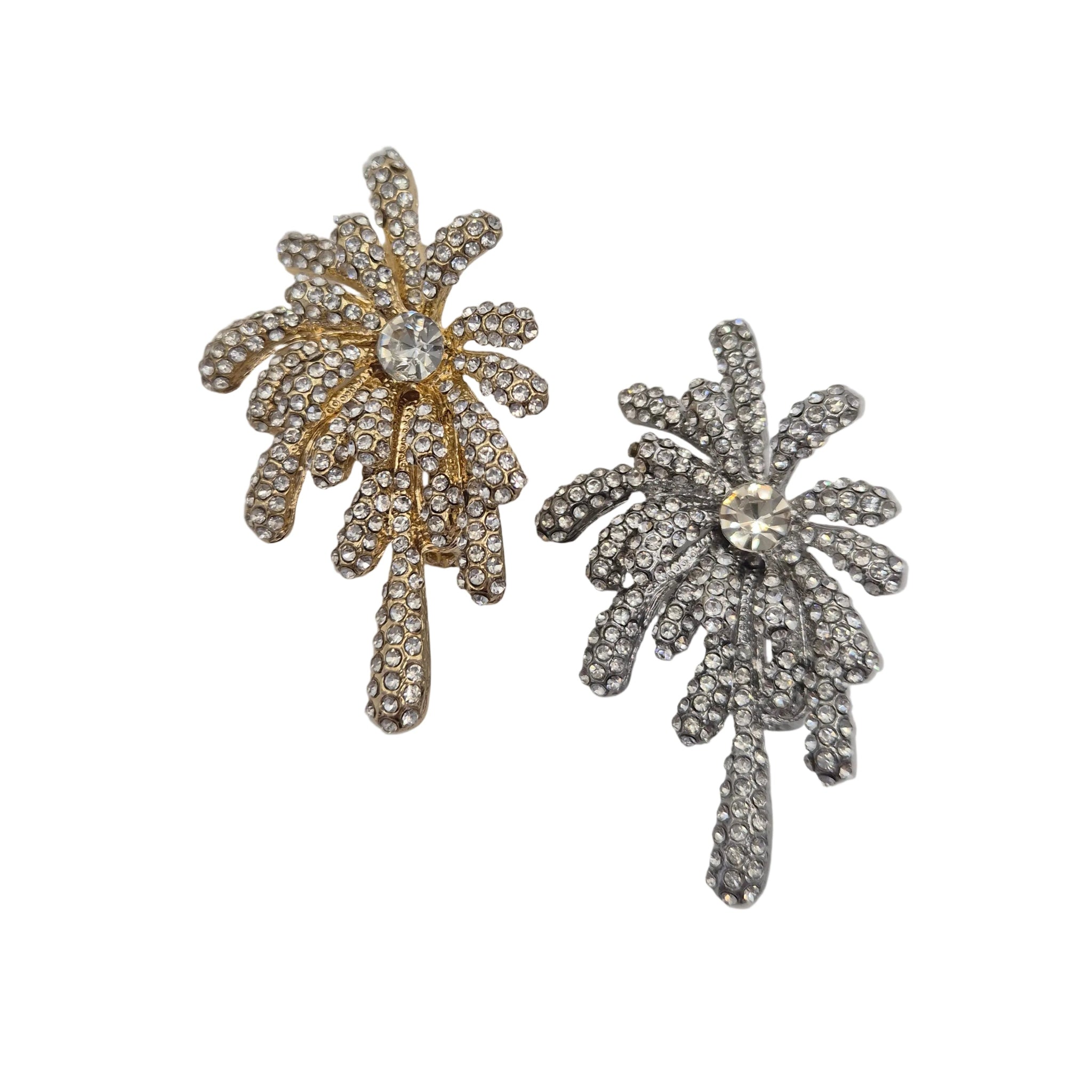 Pair of rhinestone detail firework brooch pins displayed against a plain white background.
