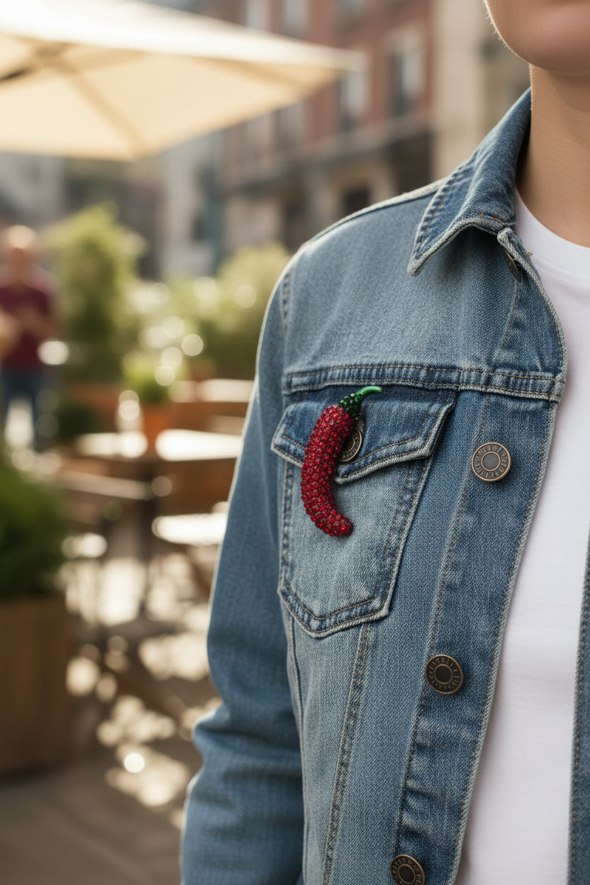 red rhinestone chilli pepper brooch
