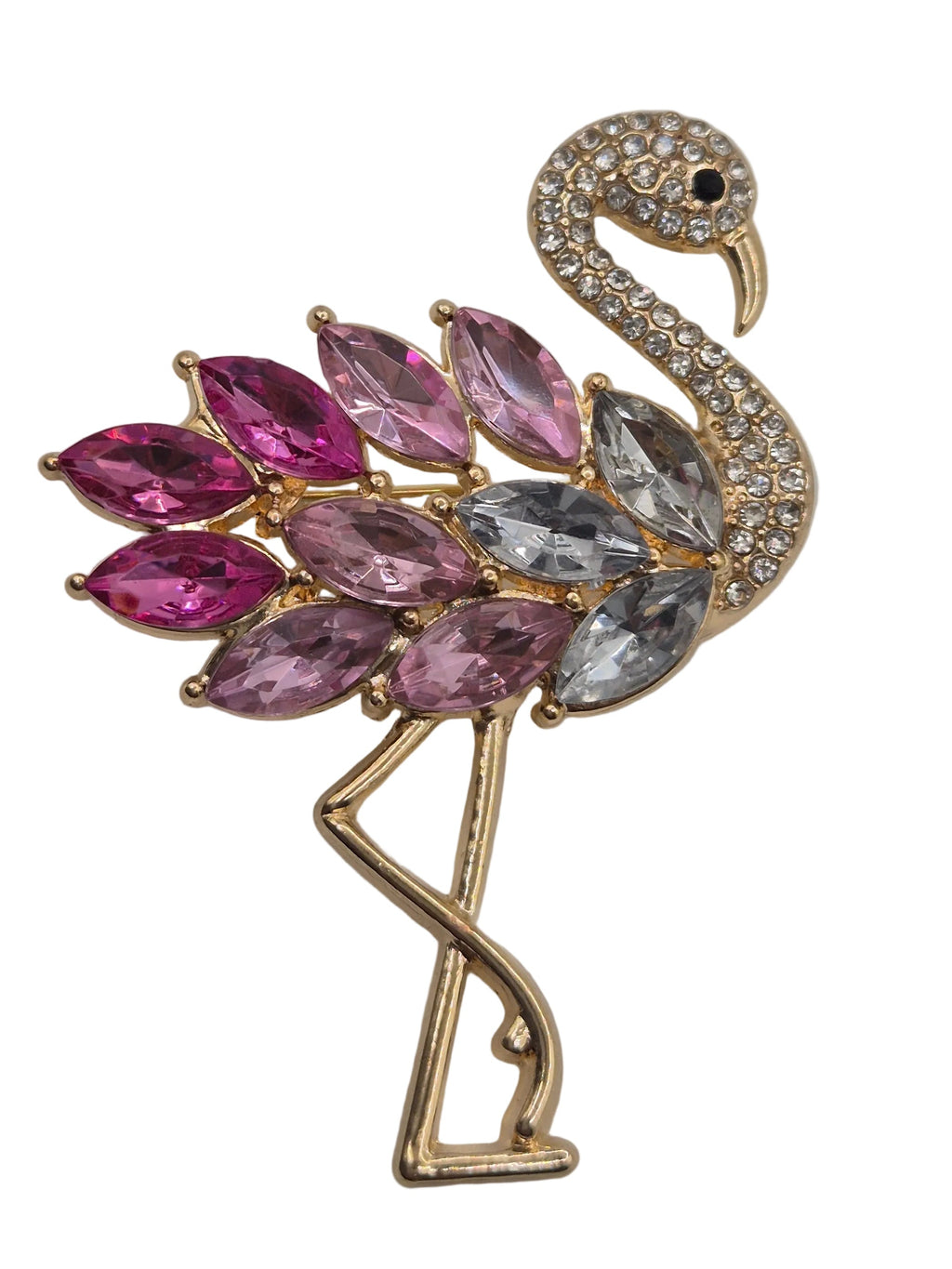 Pink Flamingo Brooch - pink rhinestone flamingo brooch on grey background