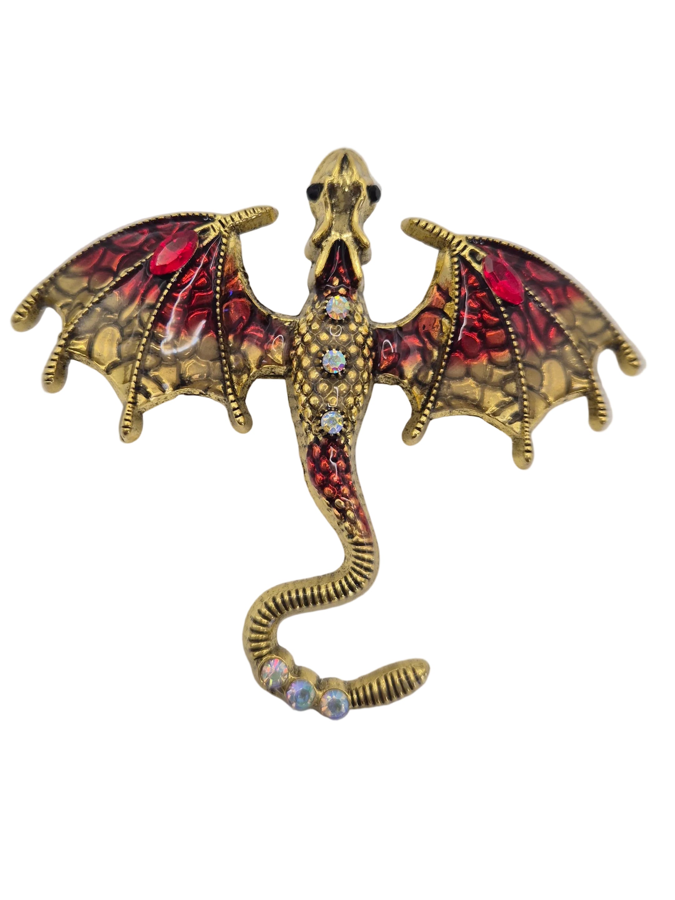 Red and Gold Dragon Brooch on white background
