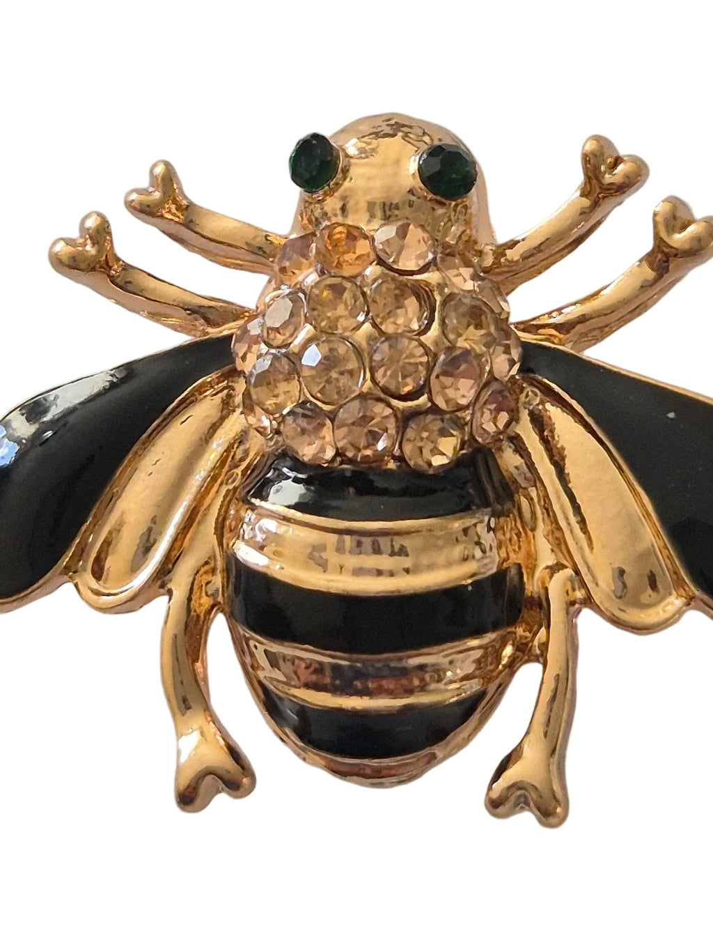 black and gold rhinestone detail bee brooch