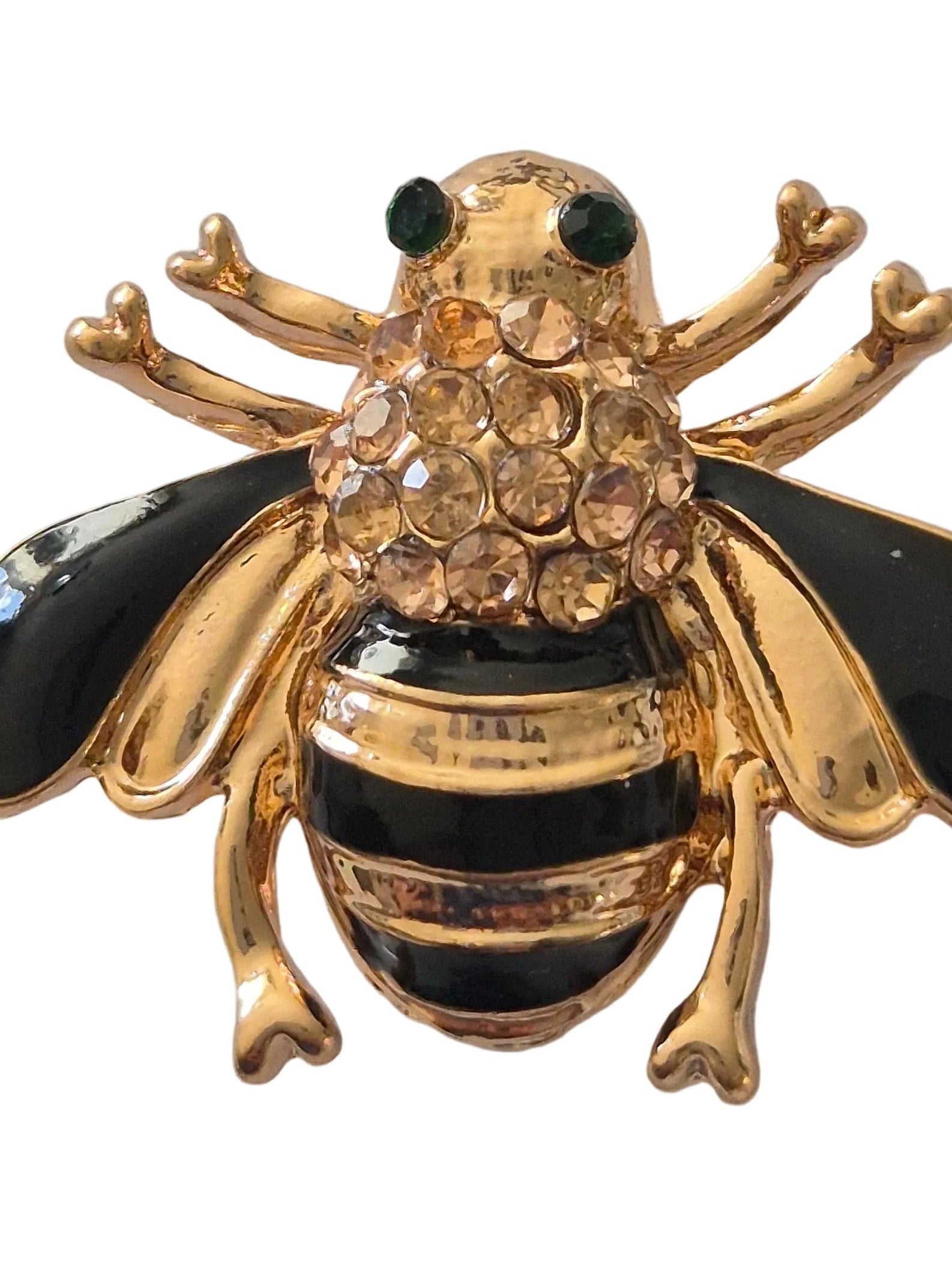 black and gold rhinestone detail bee brooch