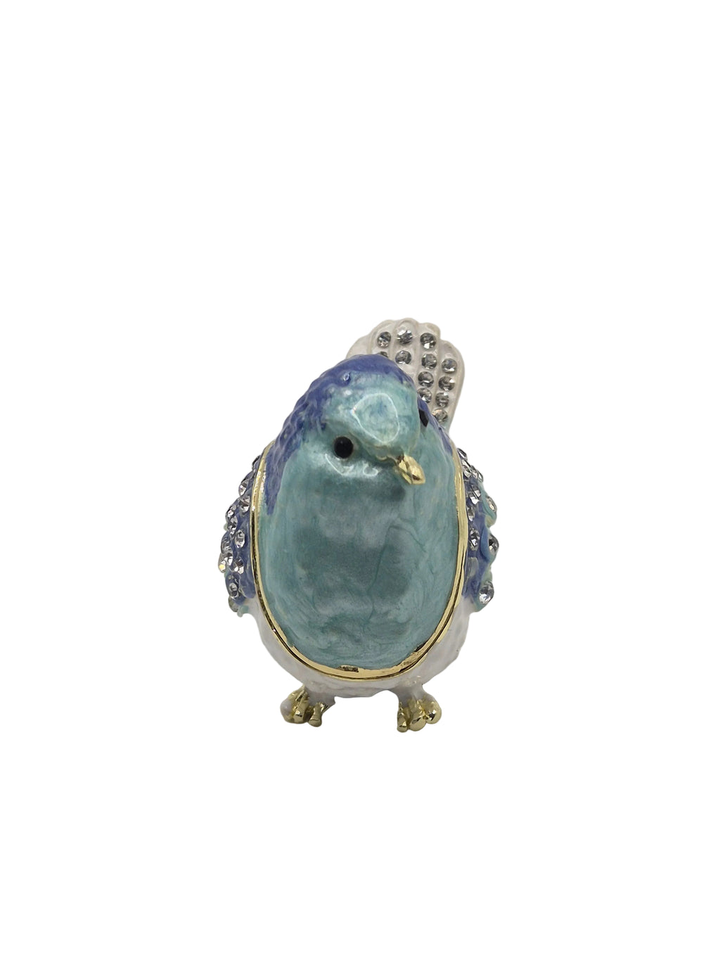 Bird Trinket Dish with blue and gold elements on gray background